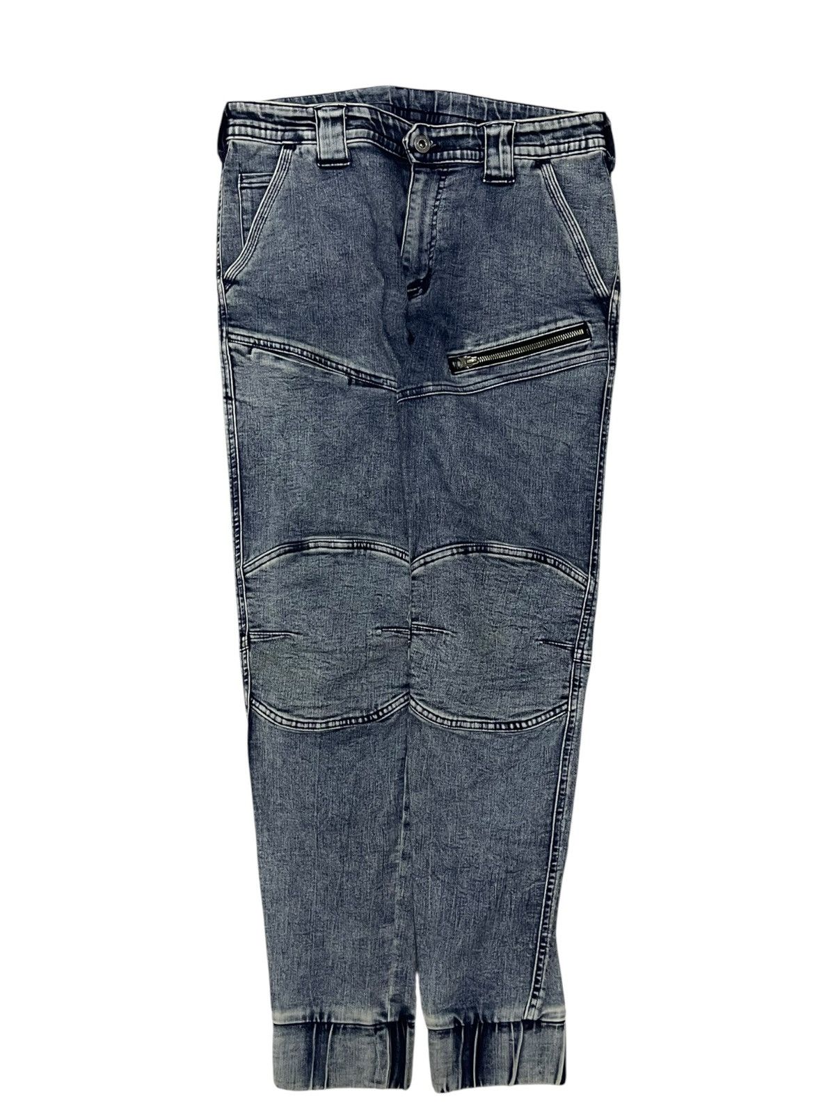 Balmain Next Workerz X Cordura Acid Wash Denim Padded Biker Pants Size US 33 - 1 Thumbnail