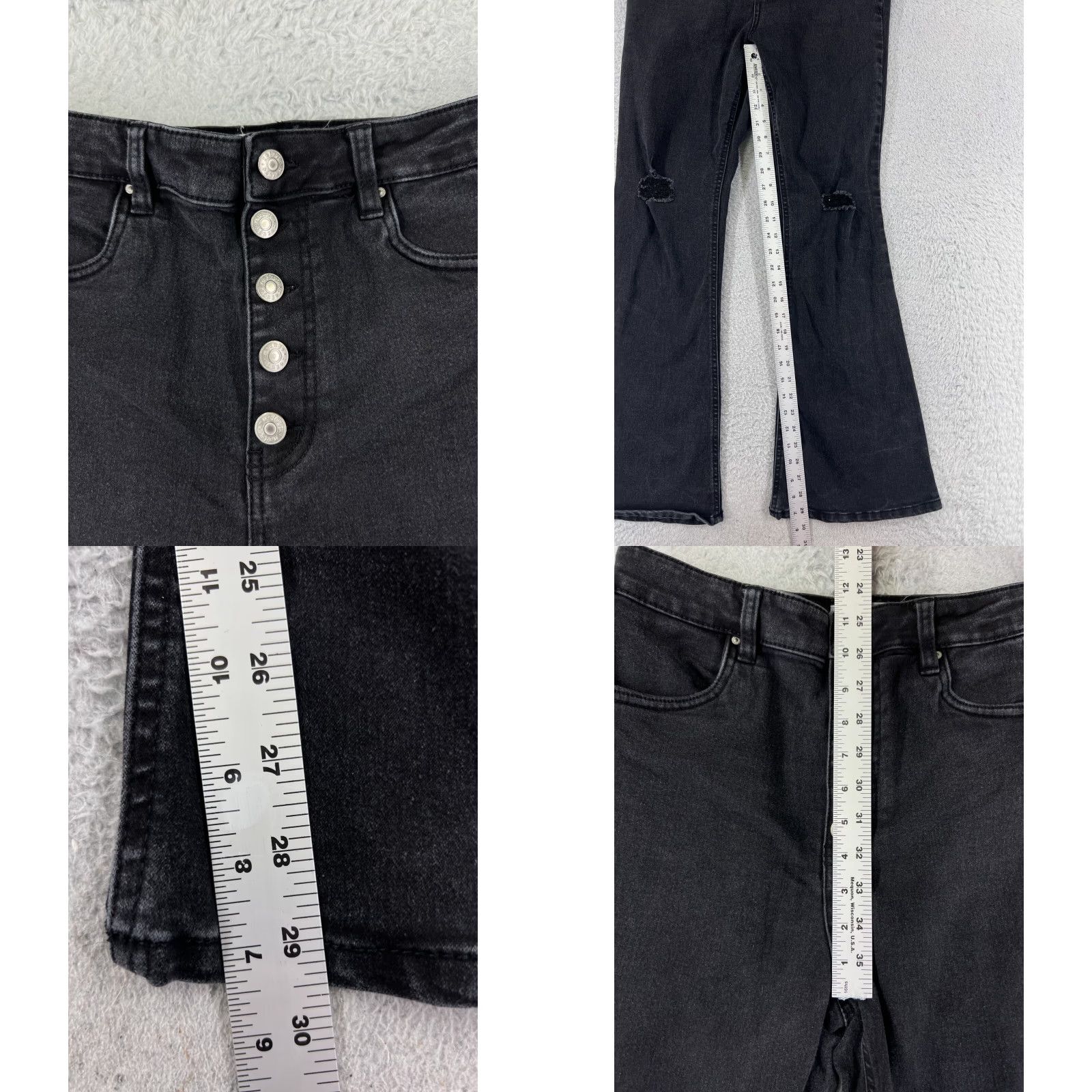 Denime Refuge Women's Flared Jeans 9 Black Denim Distressed Cotton Vintage-Inspired Size 30" / US 8 / IT 44 - 8 Thumbnail