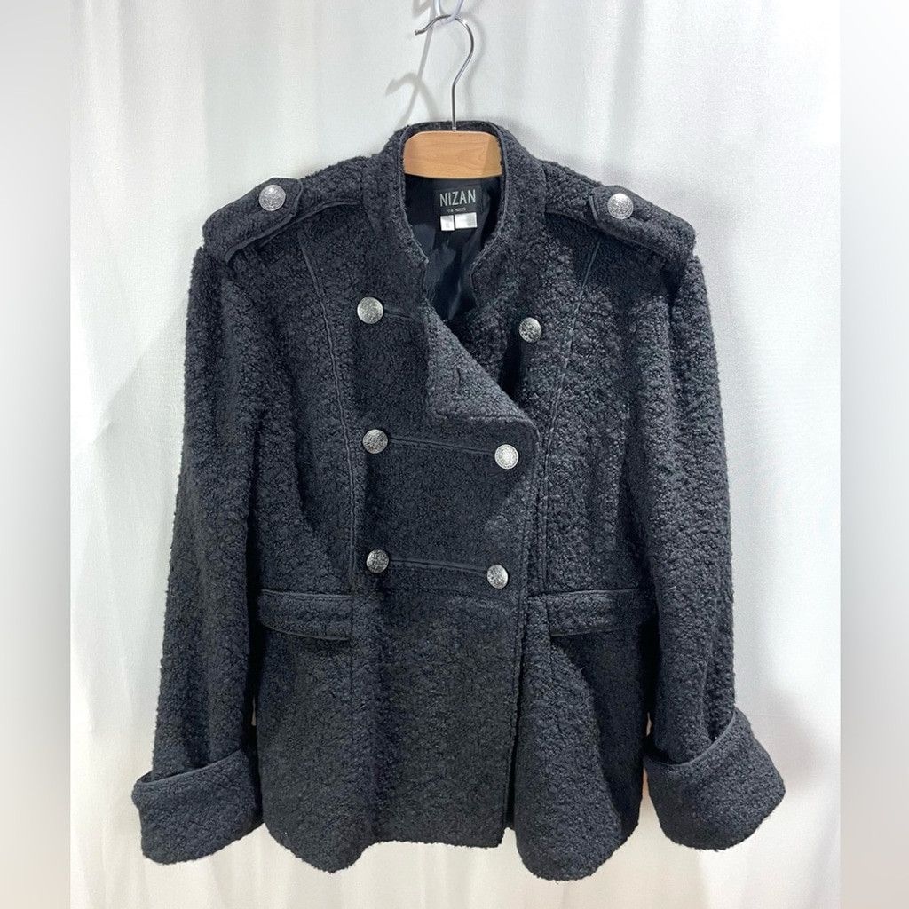 Other Nizan Black Boucle Wool Blend Napoleon Coat Size XL Size XL / US 12-14 / IT 48-50 - 4 Thumbnail