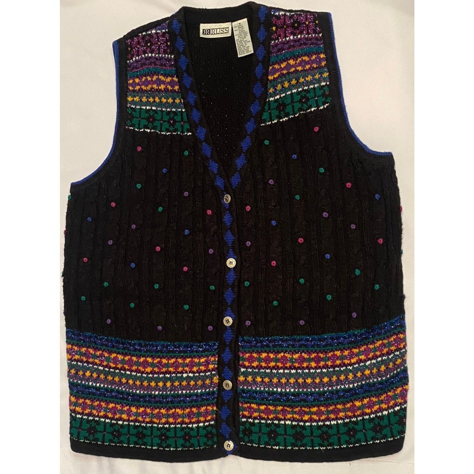 Vintage Vintage 80’s Rrruss Black Rainbow Sweater Vest Medium Large Size M / US 6-8 / IT 42-44 - 7 Thumbnail