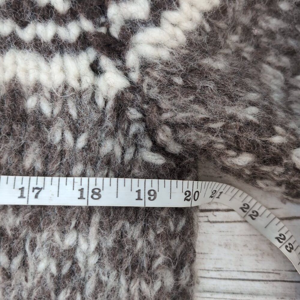 Other Cowichan-Style Wool Zip Sweater Brown Cream Moose Pattern – Size ONE SIZE - 5 Thumbnail