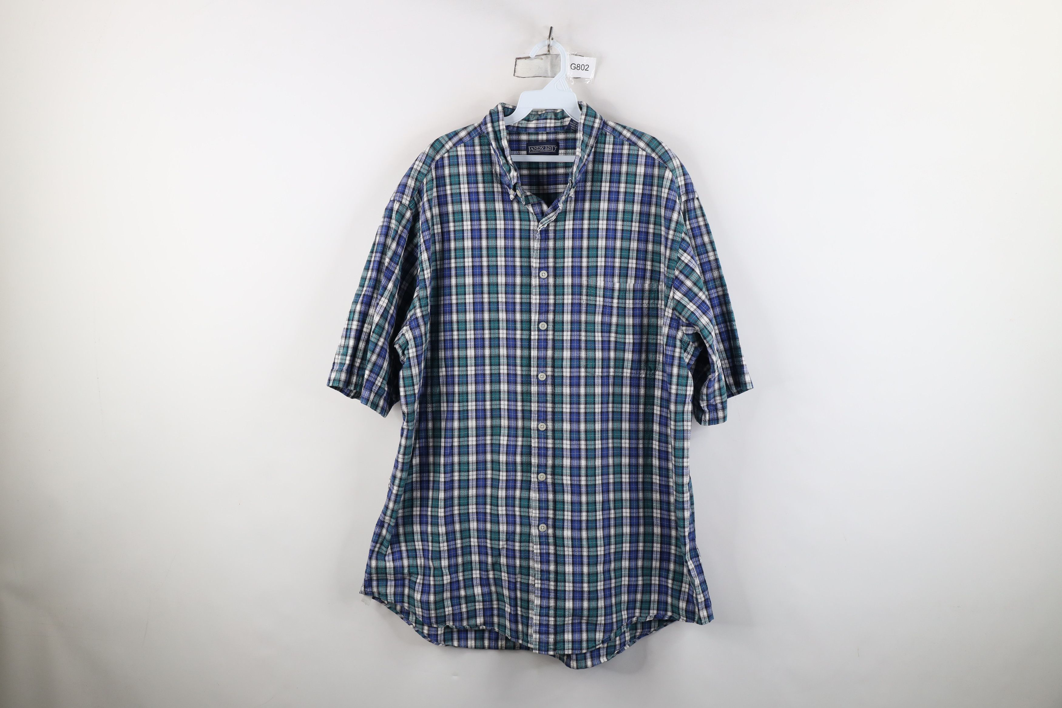 Lands' End Vintage 90s Lands End Sucker Short Sleeve Button Down Shirt Size US XL / EU 56 / 4 - 1 Thumbnail
