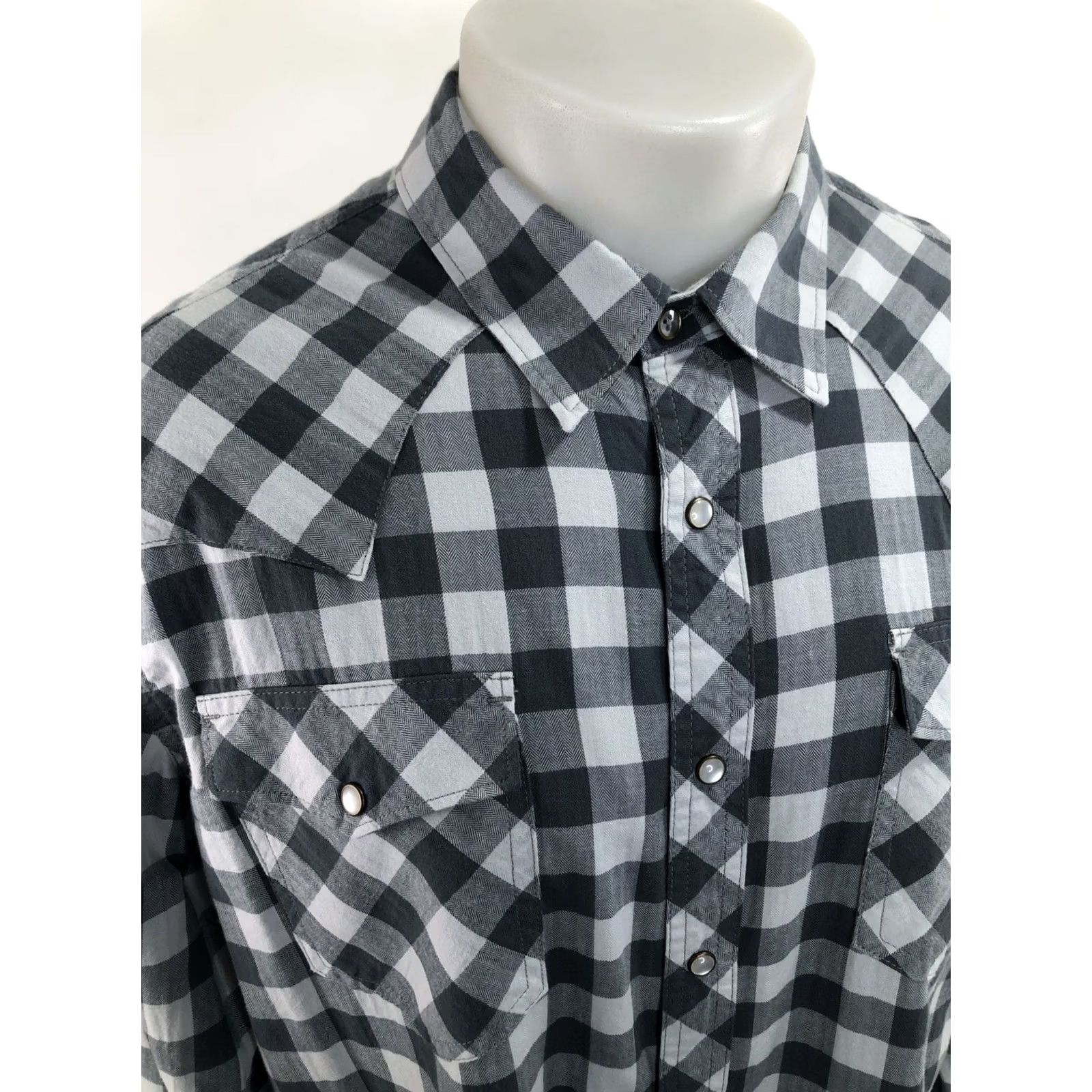 Tecovas Tecovas - Plaid Pearl Snap Western Shirt - Men - L - Gray - Long Sleeve - Button-Up - Vintage B3 Size US L / EU 52-54 / 3 - 3 Thumbnail