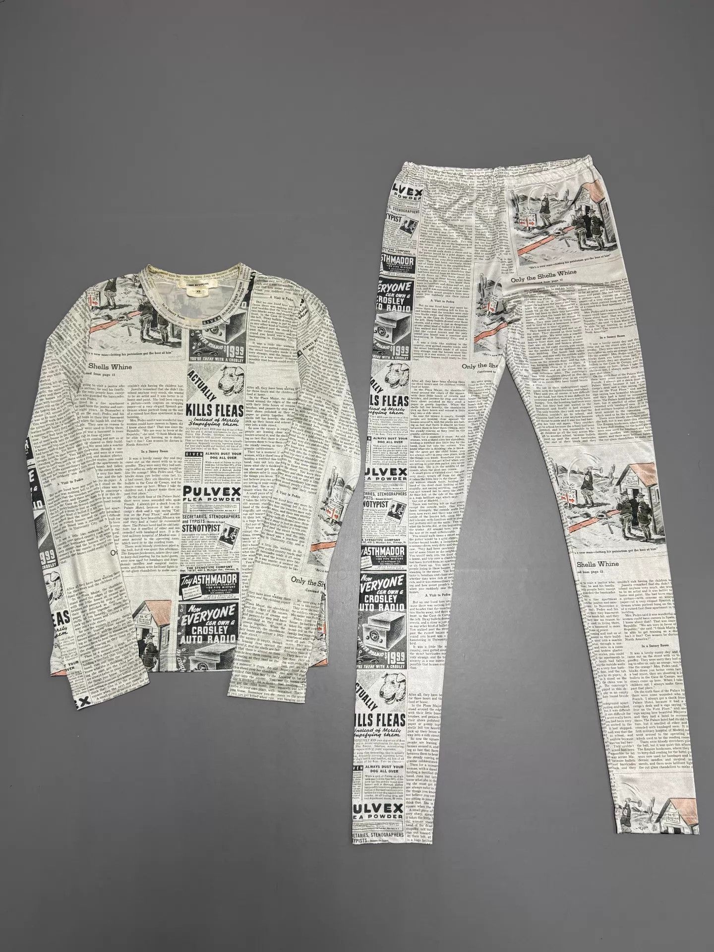 CDG 19ss vintage newspaper satin long sleeve pants set XS
