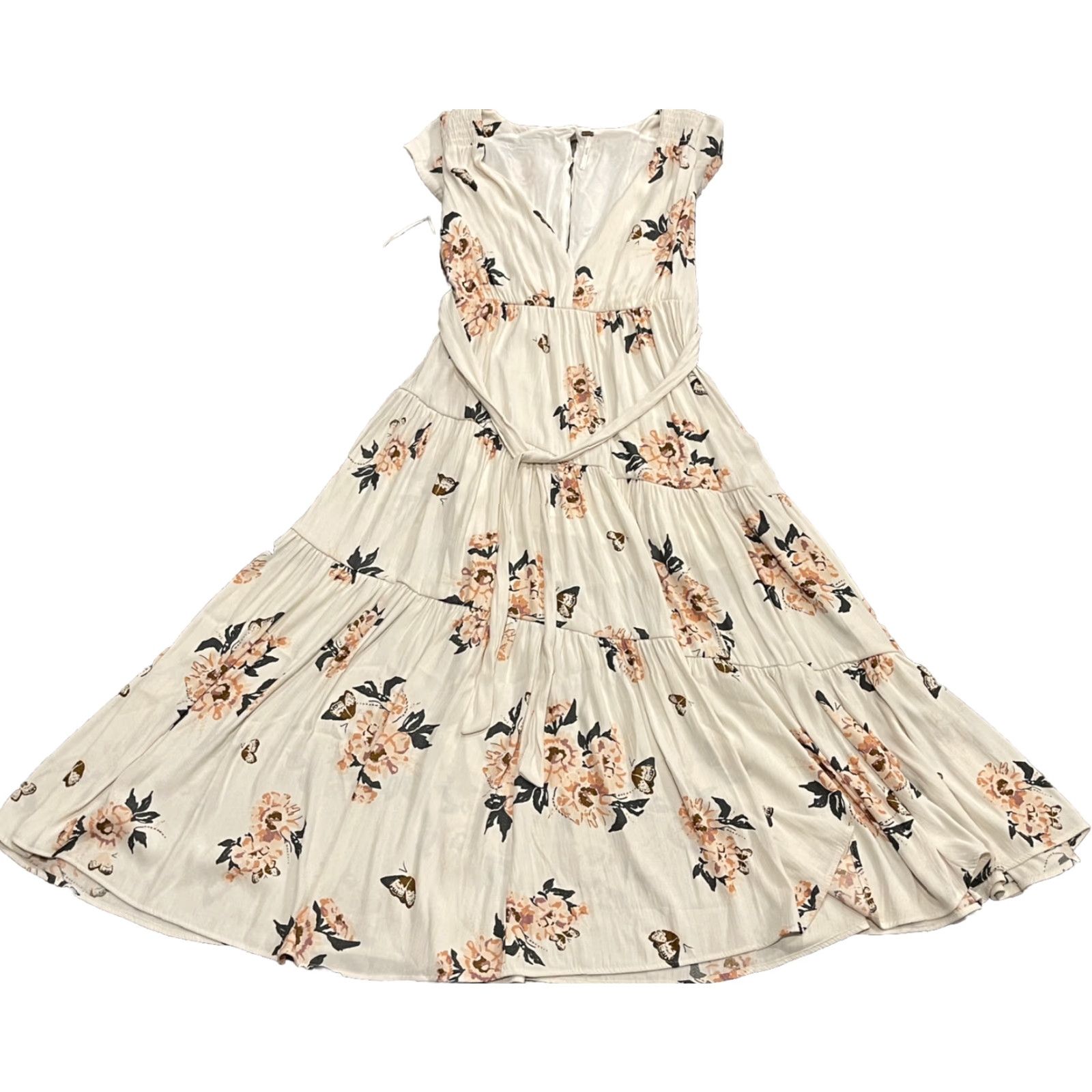 Free People Free People Maxi Dress All I Got Printed Dress Ivory Combo Floral Chiffon V-Neck Button Short Cap Sleeve Long Women's Regular Size 0 Stuffed? Size XS / US 0-2 / IT 36-38 - 5 Thumbnail