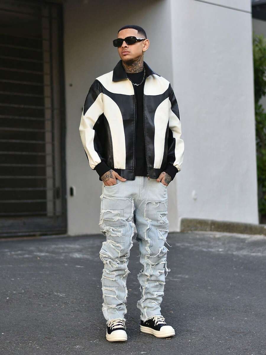 🖤🤍 Black & White Racer Jacket – Y2K Streetwear