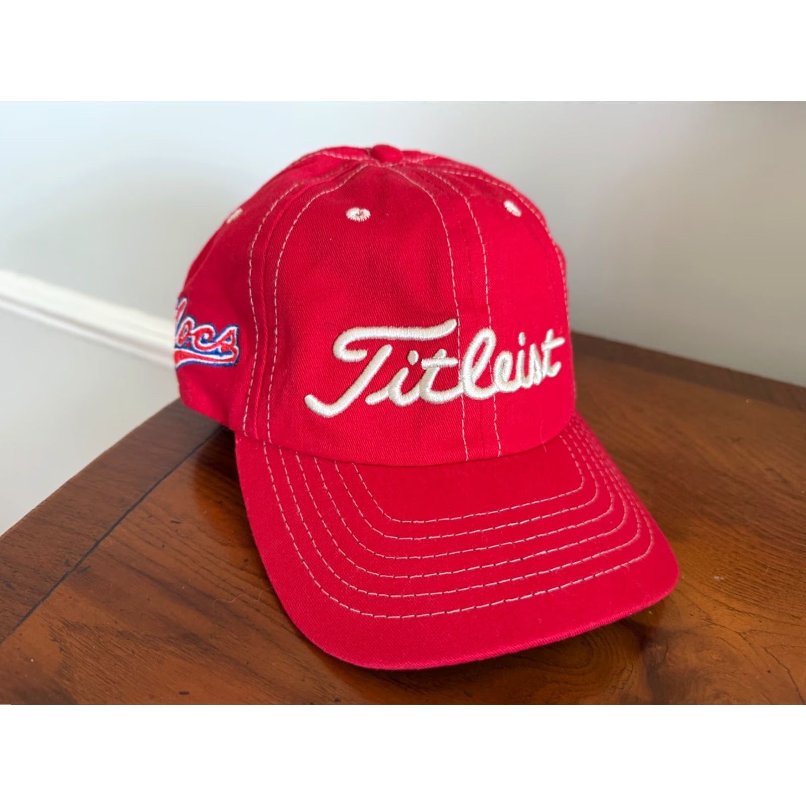 Titleist VINTAGE Florida Southern Mocs Titleist Hat Cap Red Spellout Logo Strap Back Men One Size Cotton Canvas Baseball Cap Size ONE SIZE - 2 Thumbnail