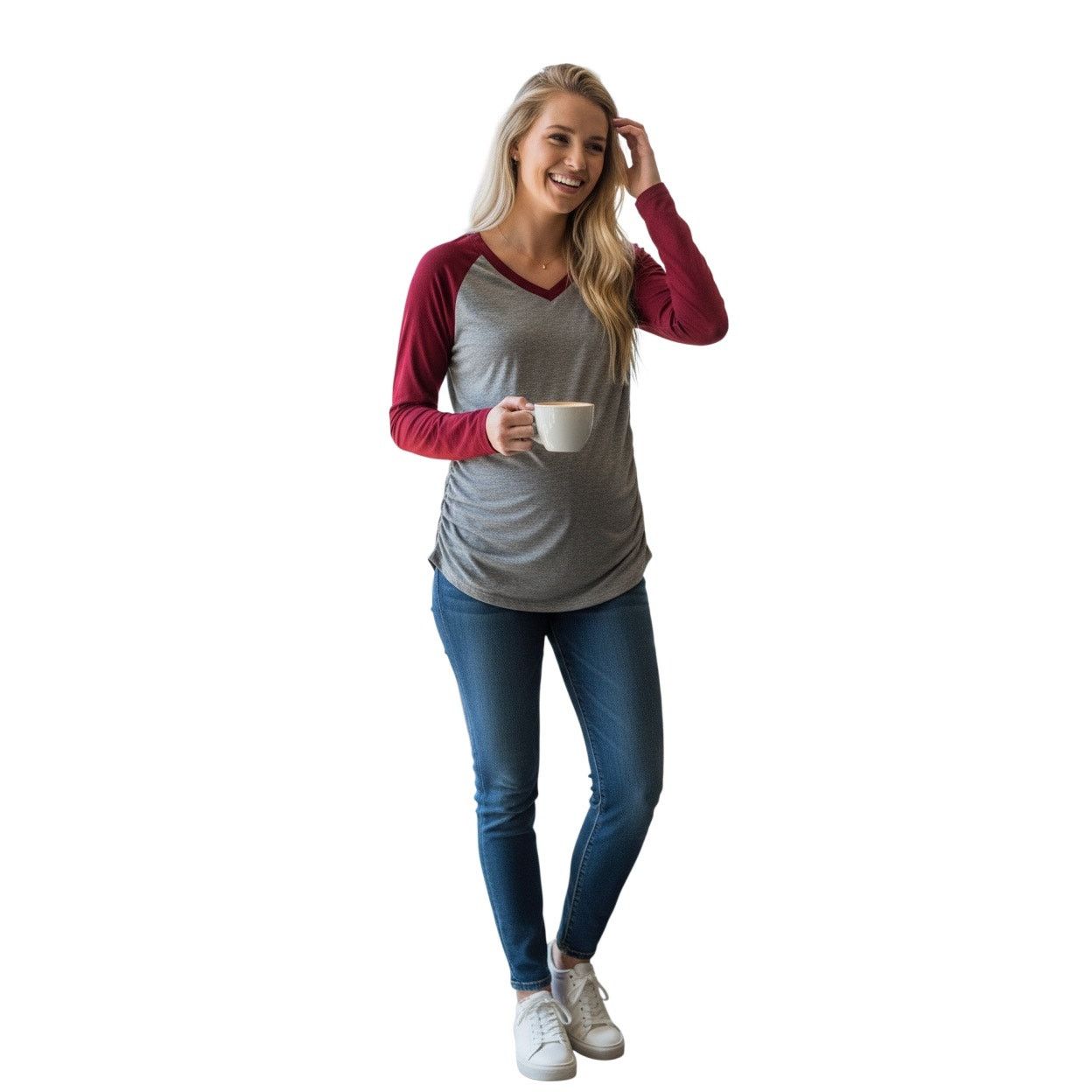 The Unbranded Brand Oakgarden Long Sleeve Shirt Sz Small Gray With Red Sleeves Size S / US 4 / IT 40 - 2 Thumbnail