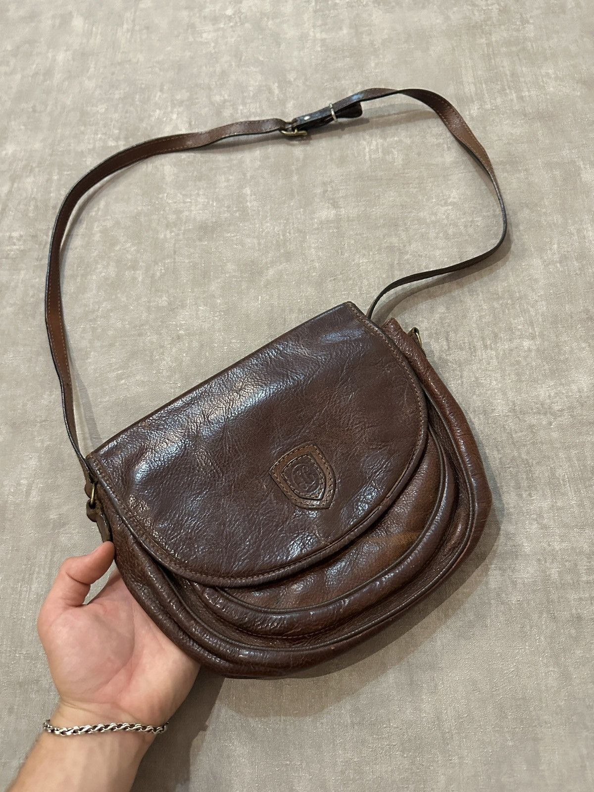 Vintage Vintage Leather Messenger Distressed Brown Handmade Bag Size ONE SIZE - 2 Thumbnail