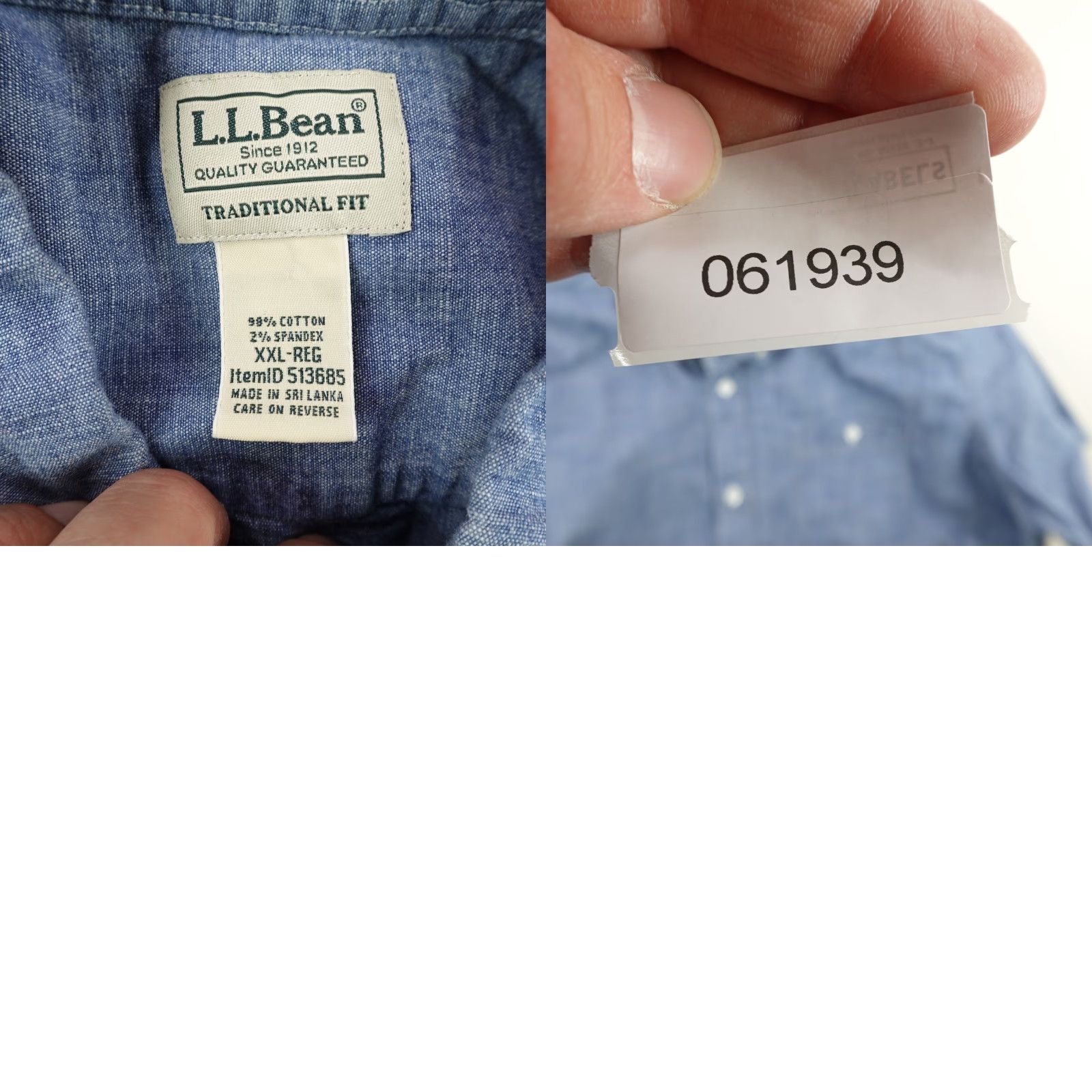 Vintage LL Bean Shirt Mens 2XL Blue Chambray Button Up Comfort Stretch Traditional Fit Size US XXL / EU 58 / 5 - 8 Thumbnail
