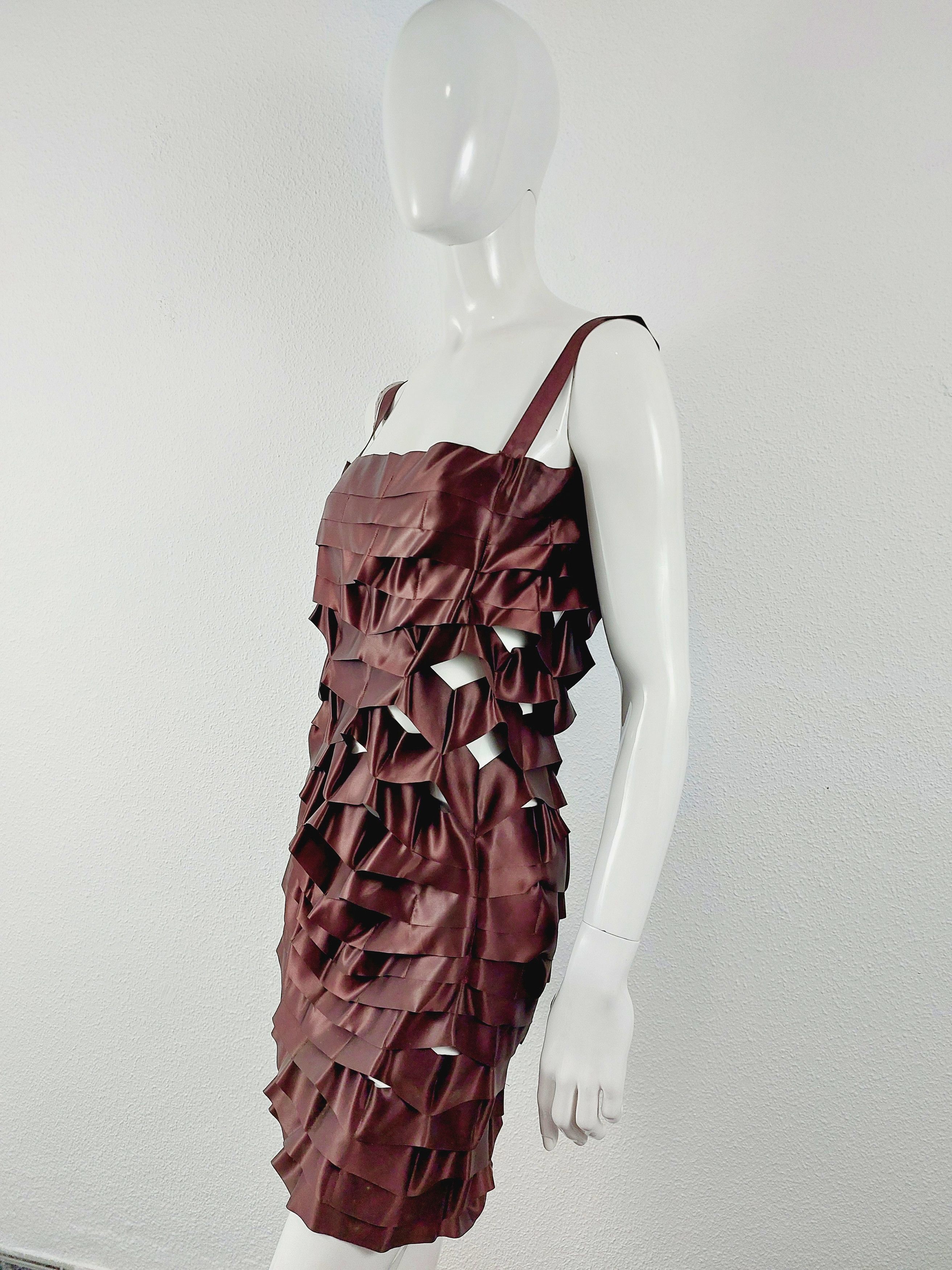 Issey Miyake Vintage Issey Miyake Bronze Satin Ribbon Cage Dress, 1990s Size XS / US 0-2 / IT 36-38 - 10 Thumbnail