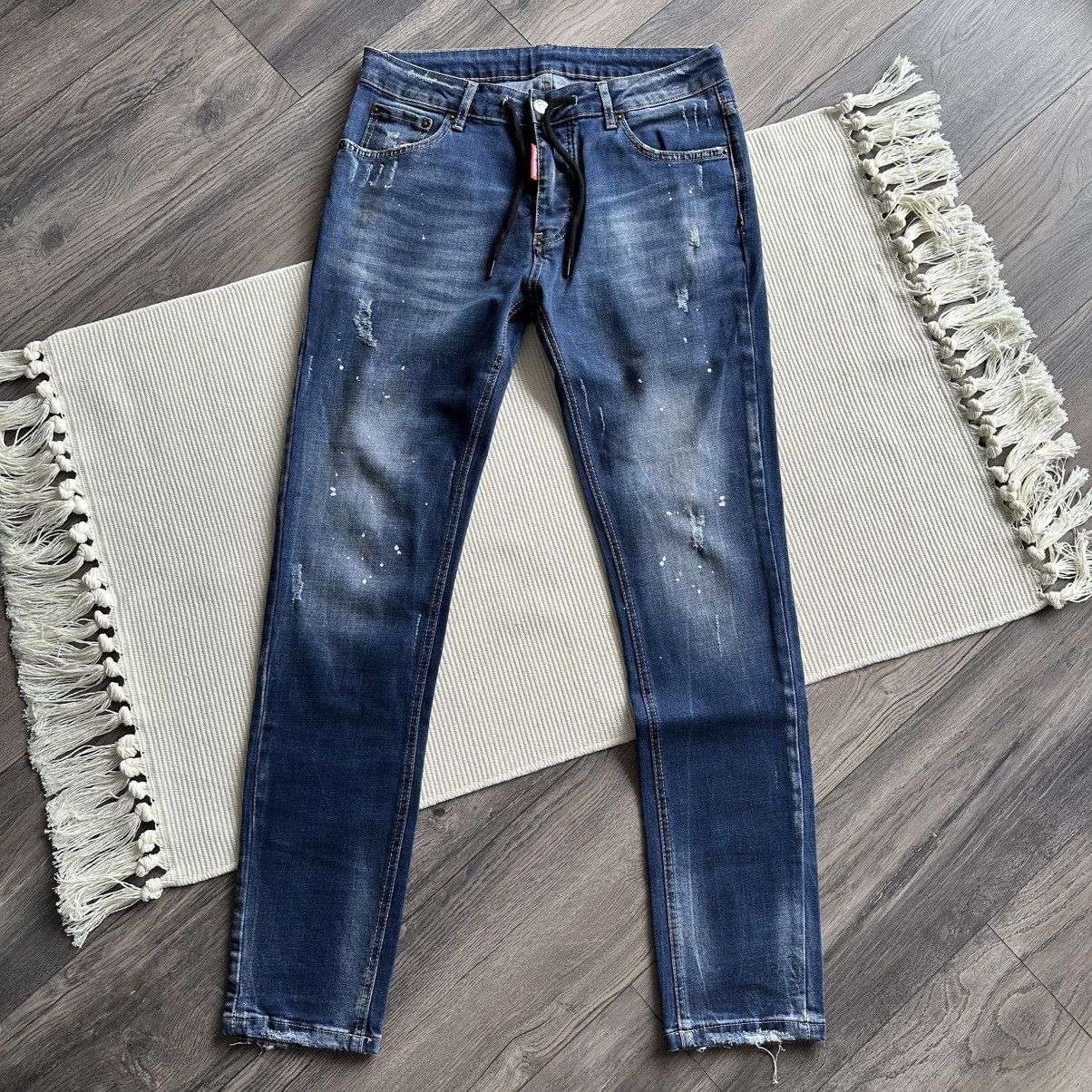 Dsquared2 DSQUARED2 Distressed Paint Splatter Slim Fit Blue Jeans Size US 32 / EU 48 - 1 Thumbnail