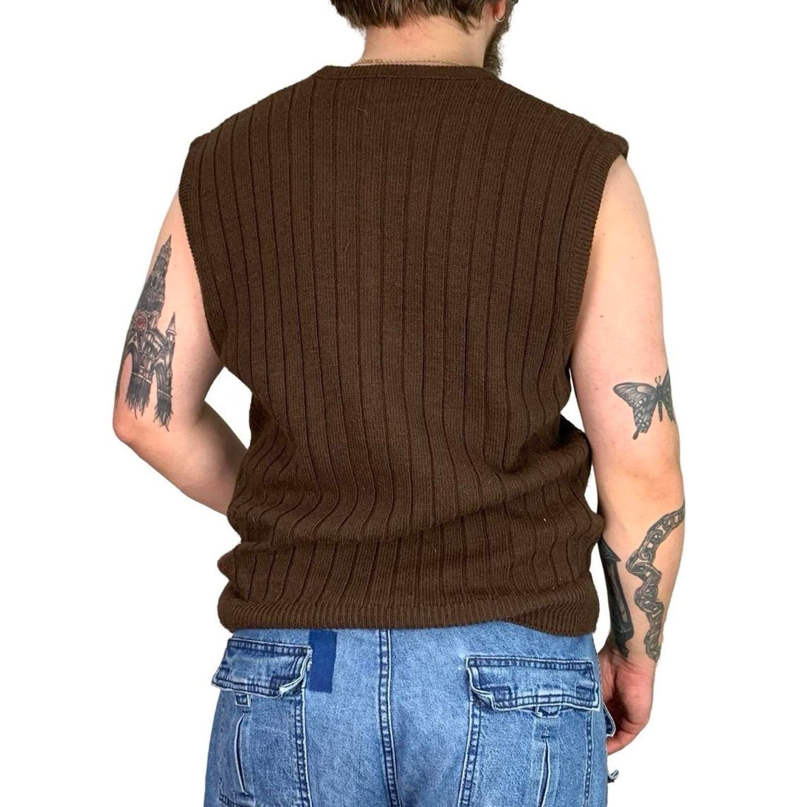 Vintage Vintage 90s brown knit sweater vest Size US L / EU 52-54 / 3 - 3 Thumbnail