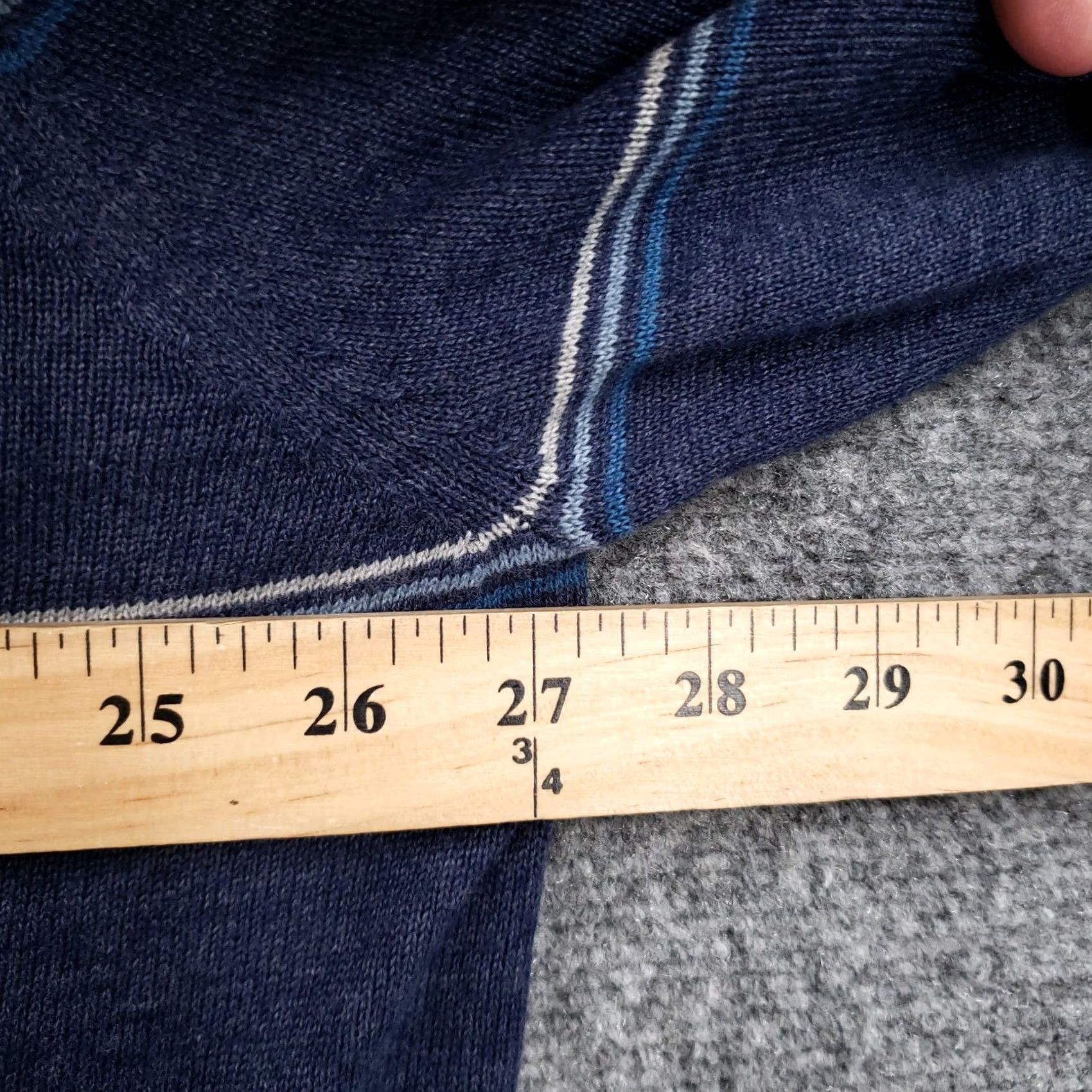 Van Heusen Van Heusen Sweater Mens 2XL Blue V-Neck Pullover Striped Knit Regular All Seasons Size US XXL / EU 58 / 5 - 6 Thumbnail