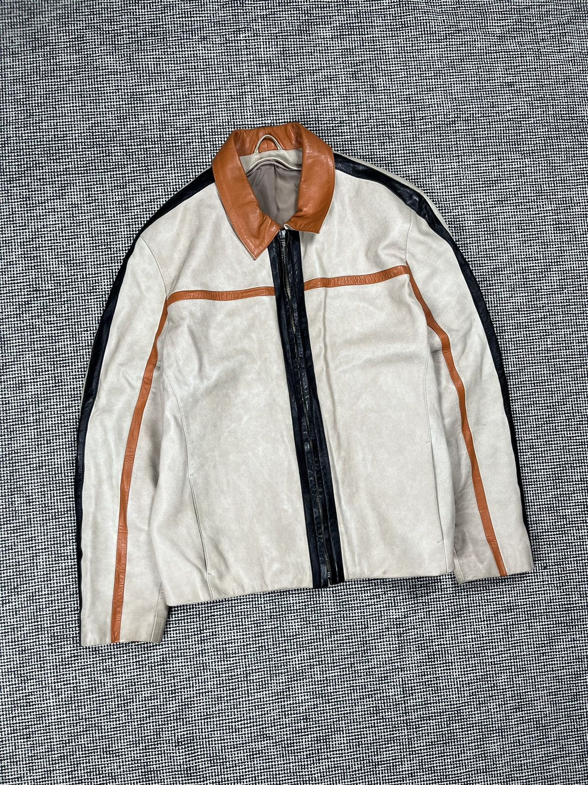 Genuine Leather Vintage striped racing style genuine leather jacket y2k Size US XL / EU 56 / 4 - 2 Thumbnail
