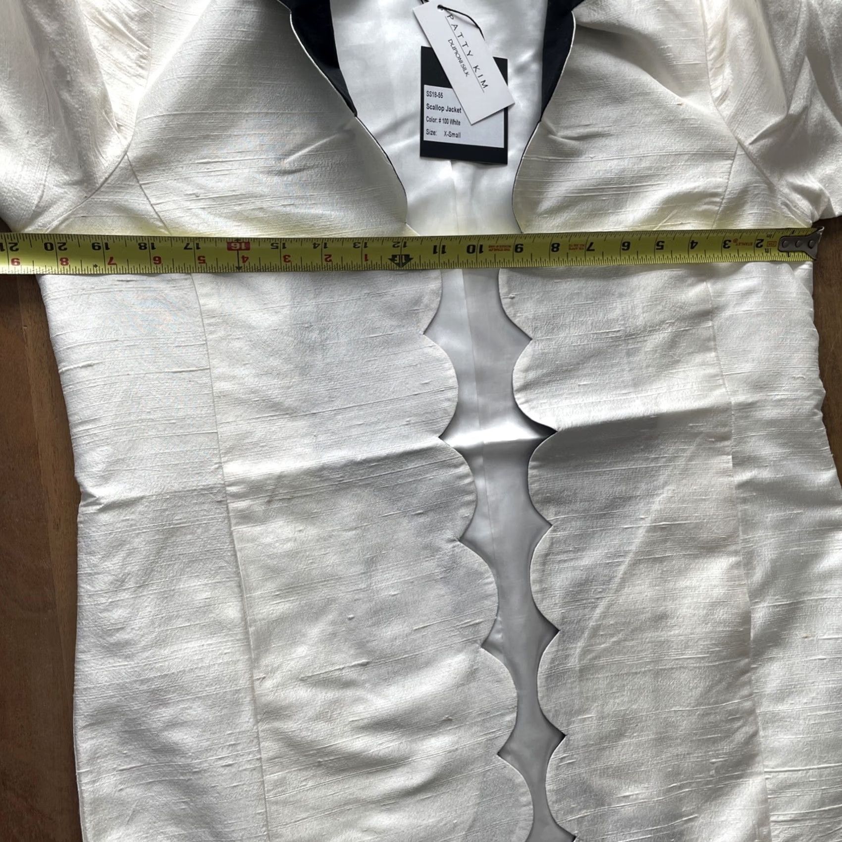 Vintage Patty Kim Blazer Womens XS White 100% Silk Open Front 3/4 Sleeve Lined Lightweight Dupion Silk Size XS / US 0-2 / IT 36-38 - 8 Thumbnail