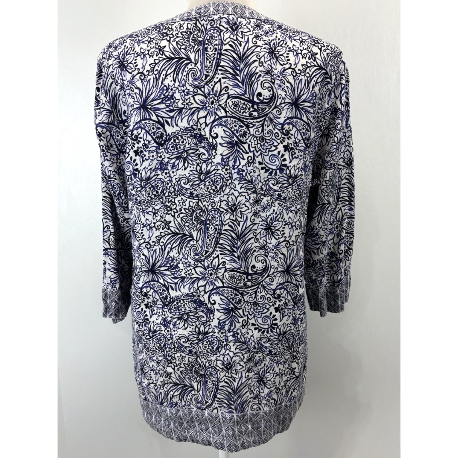 Vintage VINTAGE Sigrid Olsen Linen Tunic Women’s Large Blue Paisley 3/4 Sleeve Casual Bohemian Summer Size L / US 10 / IT 46 - 3 Thumbnail