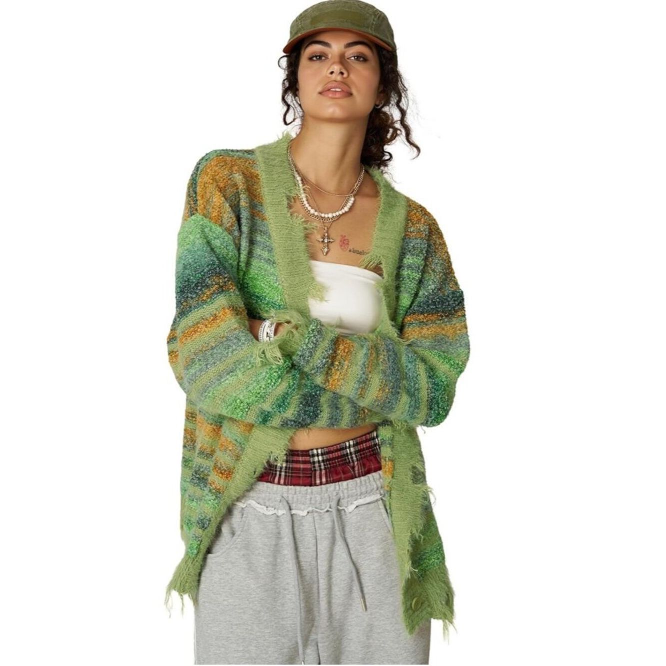 Other NWT New Bakyarder Green Stripe Wool Blend Fuzzy Button Fron Size XL / US 12-14 / IT 48-50 - 2 Thumbnail