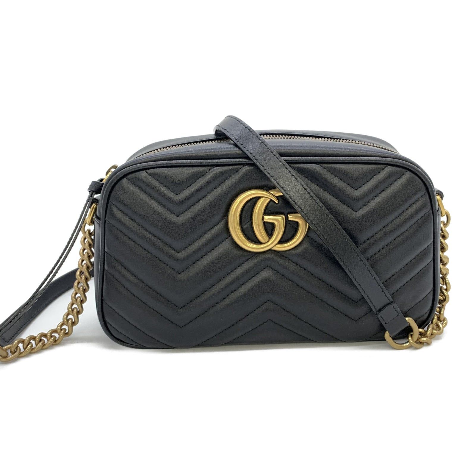 Gucci Gucci Gg Marmond Shoulder Bag Canvas Leather Beige Black Size ONE SIZE - 1 Thumbnail