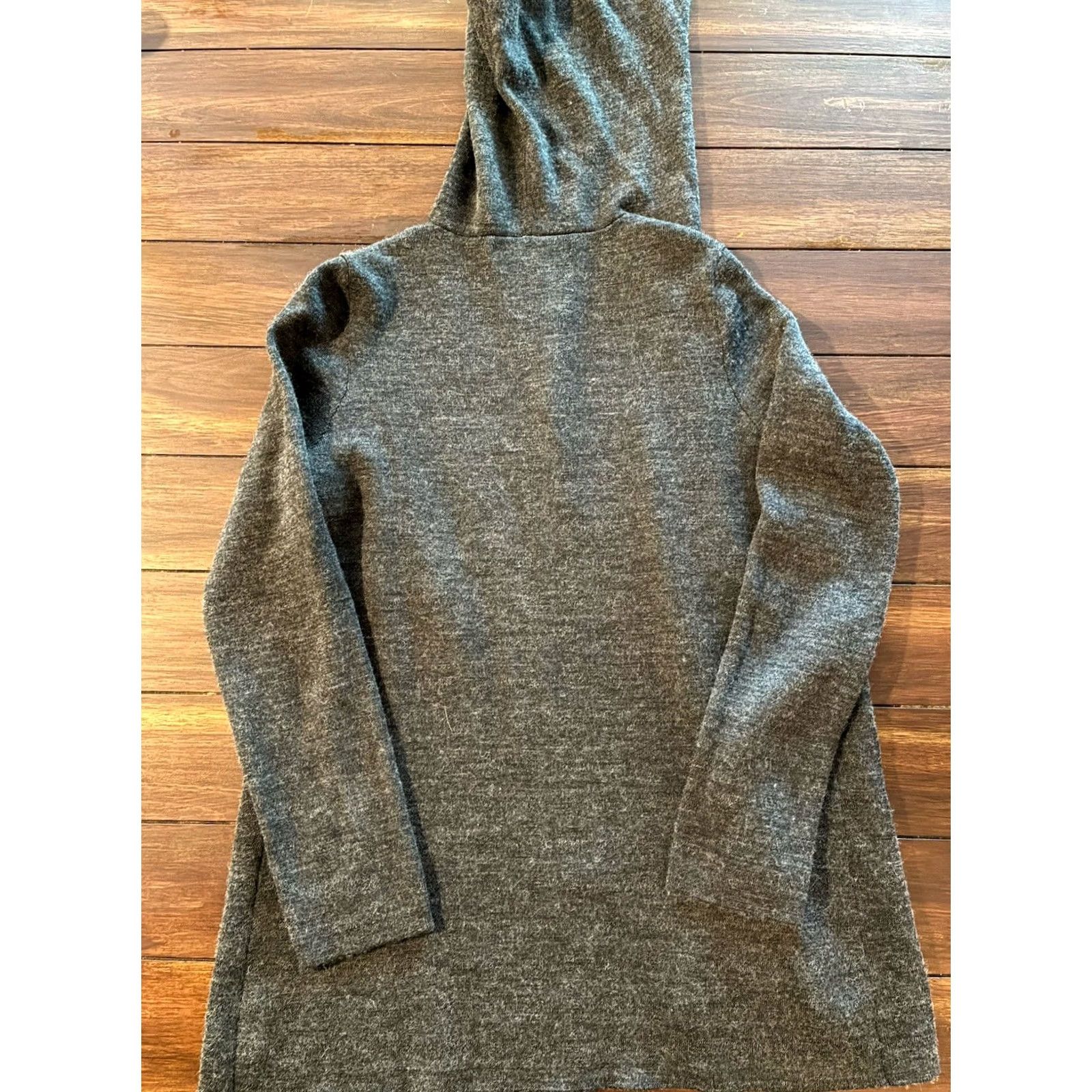 Vintage MAX STUDIO Wool Blend Hooded Long Duster Cardigan Open Front Charcoal Grey Large Size L / US 10 / IT 46 - 8 Thumbnail