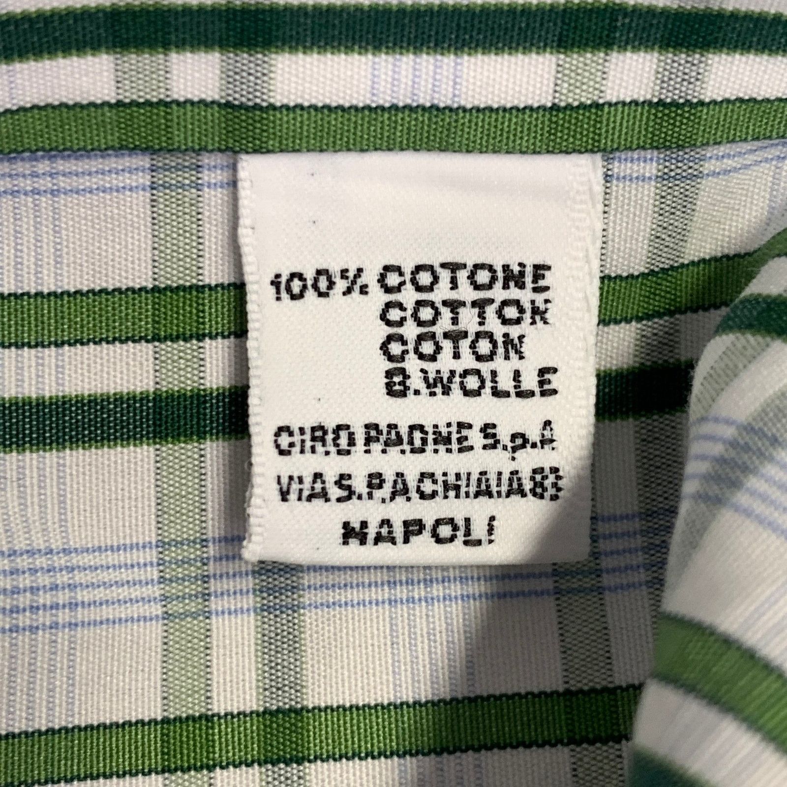 Kiton White Green Plaid Cotton Curved Cutaway Long Sleeve Shirt Size US M / EU 48-50 / 2 - 7 Thumbnail