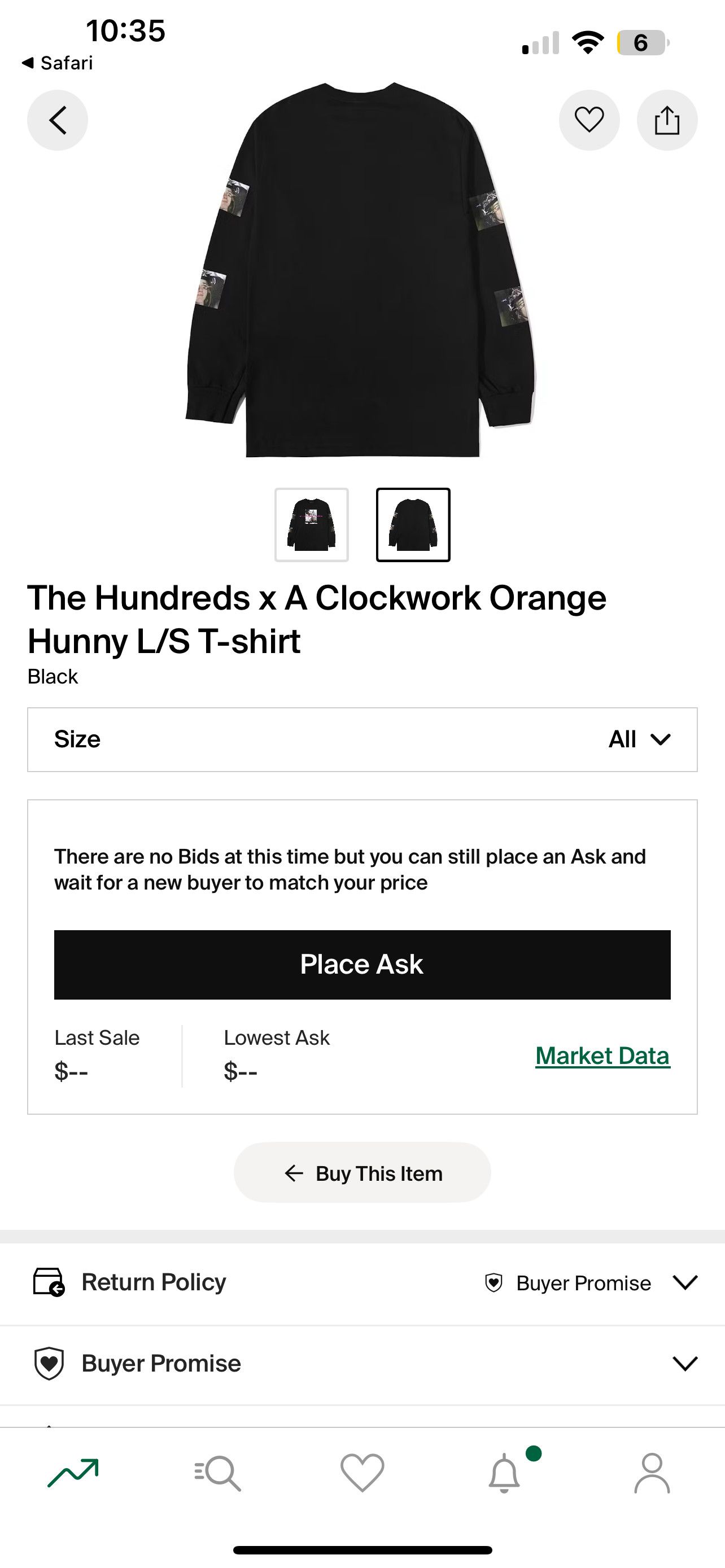 The Hundreds The Hundreds x A Clockwork Orange Hunny L/S T-Shirt - Black Size US S / EU 44-46 / 1 - 2 Thumbnail