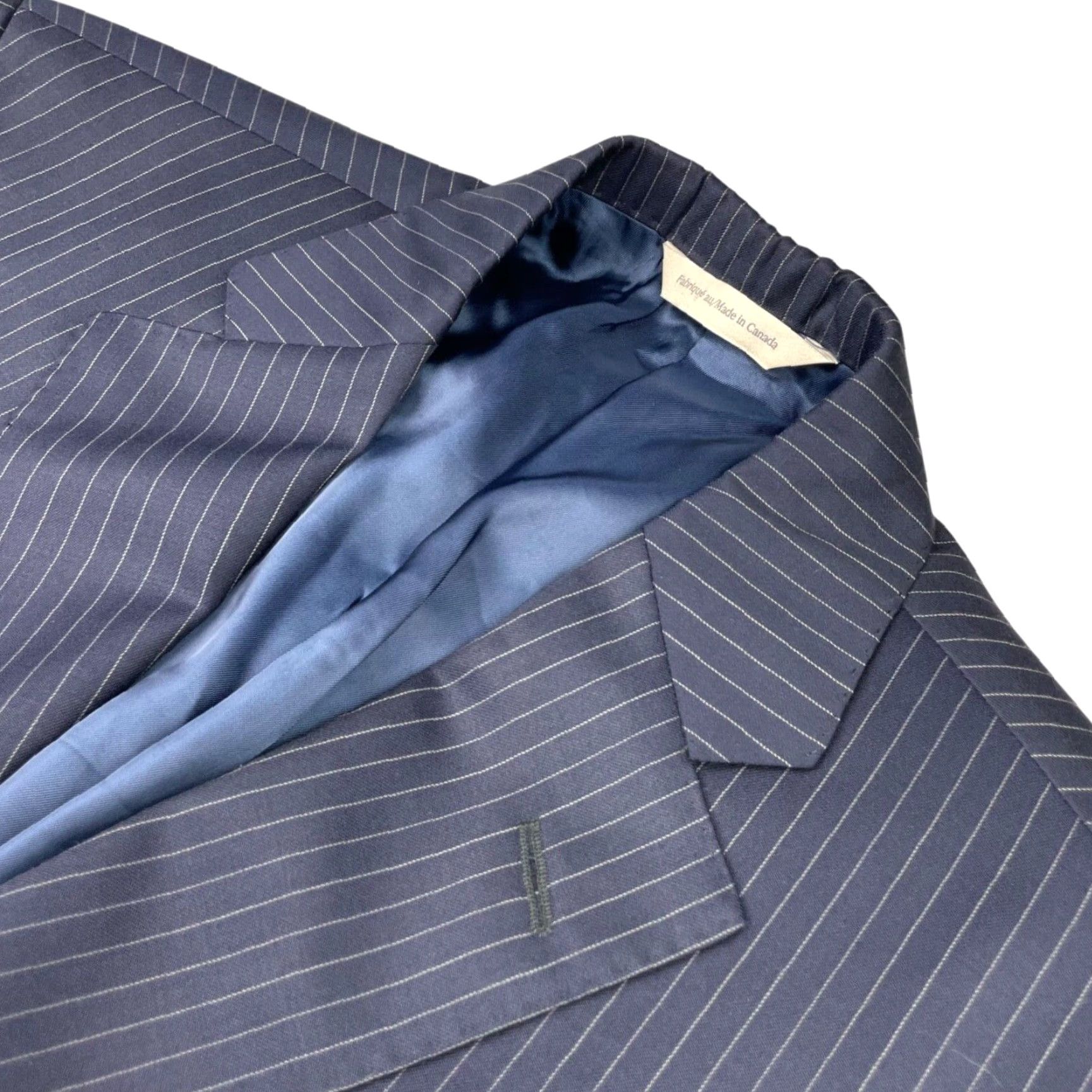 Vintage Samuelsohn Beckett Blazer Navy Blue Stripe 2-Button 40R Wool Mens Blazer Jacket Size 40R - 2 Thumbnail