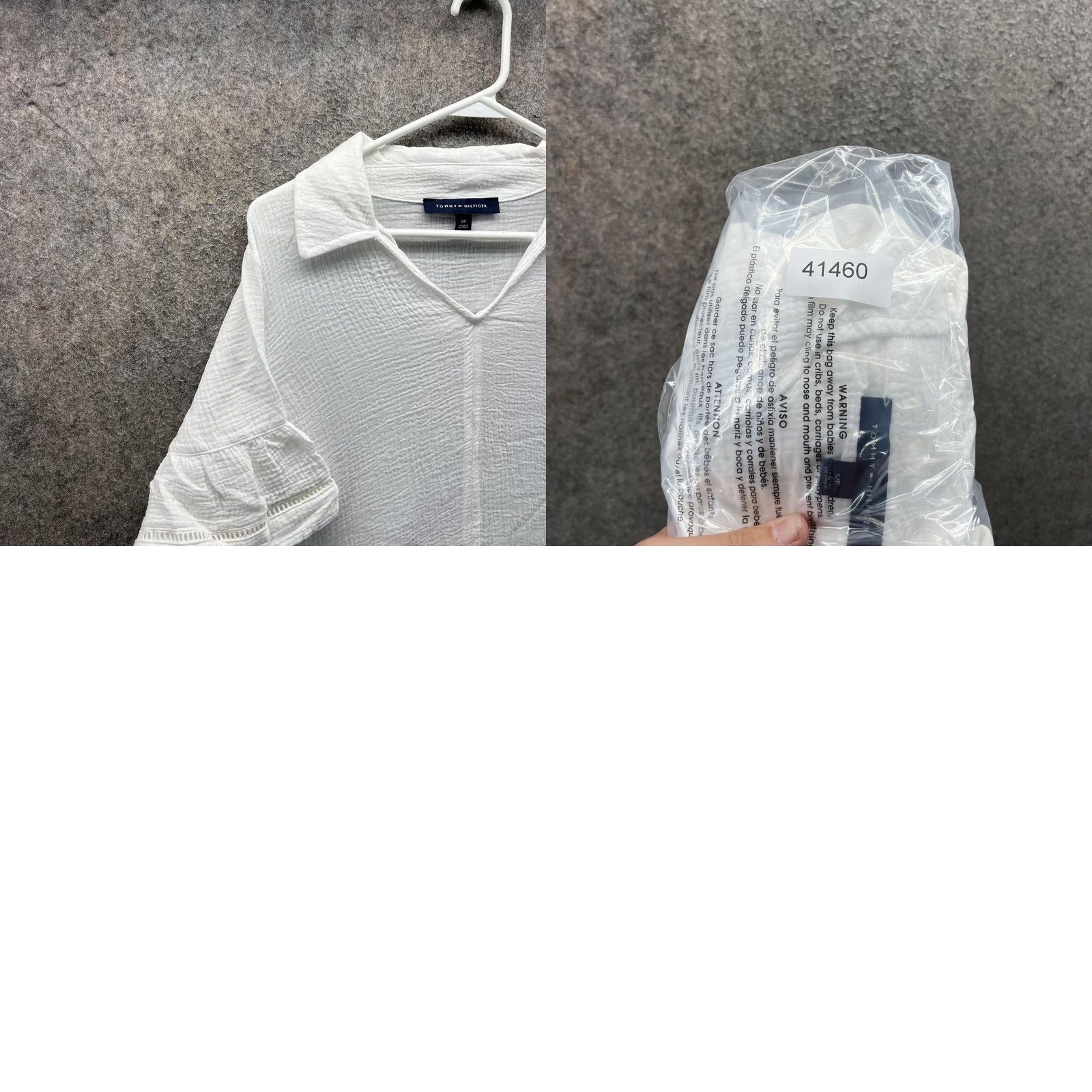 Tommy Hilfiger Tommy Hilfiger Blouse Womens Small White Collared Flutter Sleeve Ruffle Top Size S / US 4 / IT 40 - 8 Thumbnail