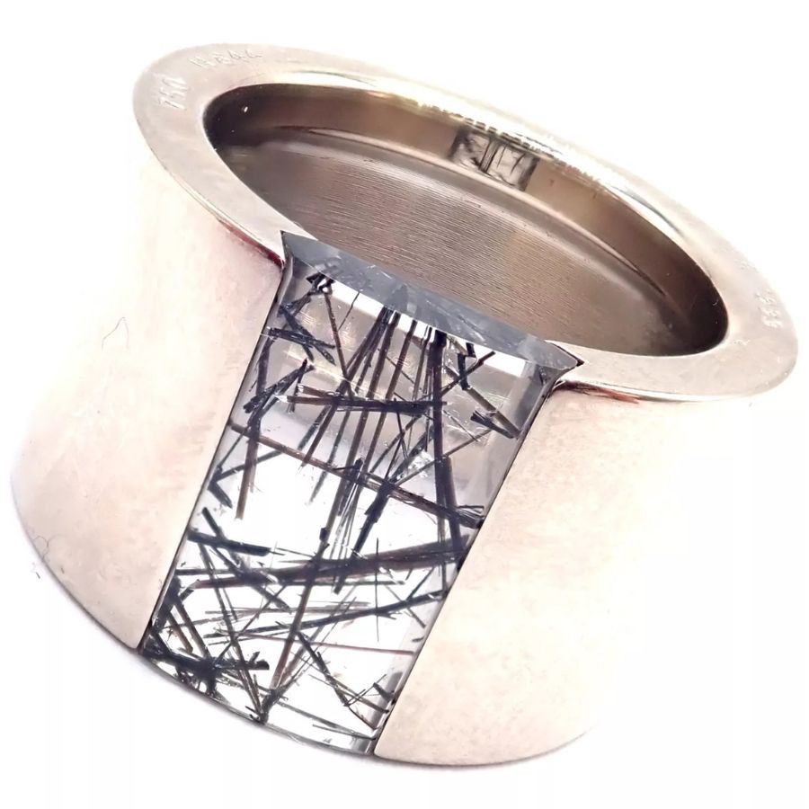Cartier Cartier 18k White Gold Rutilated Quartz Wide Band Ring Size ONE SIZE - 10 Thumbnail