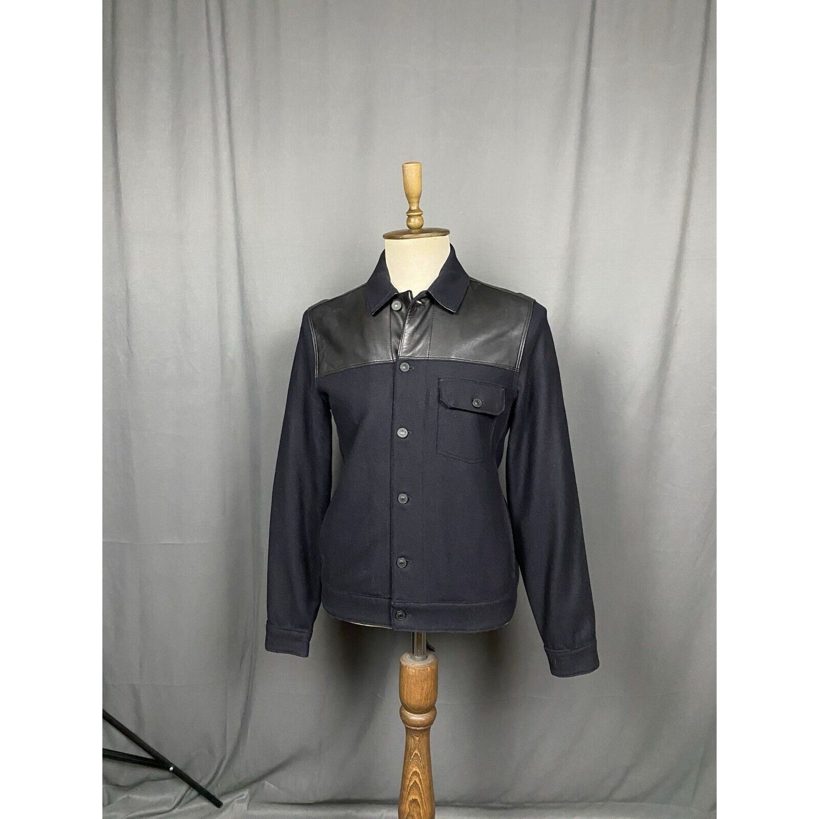 Allsaints MINT! AllSaints Dixon Men's Black Wool Leather Jacket Size M Size US M / EU 48-50 / 2 - 2 Thumbnail