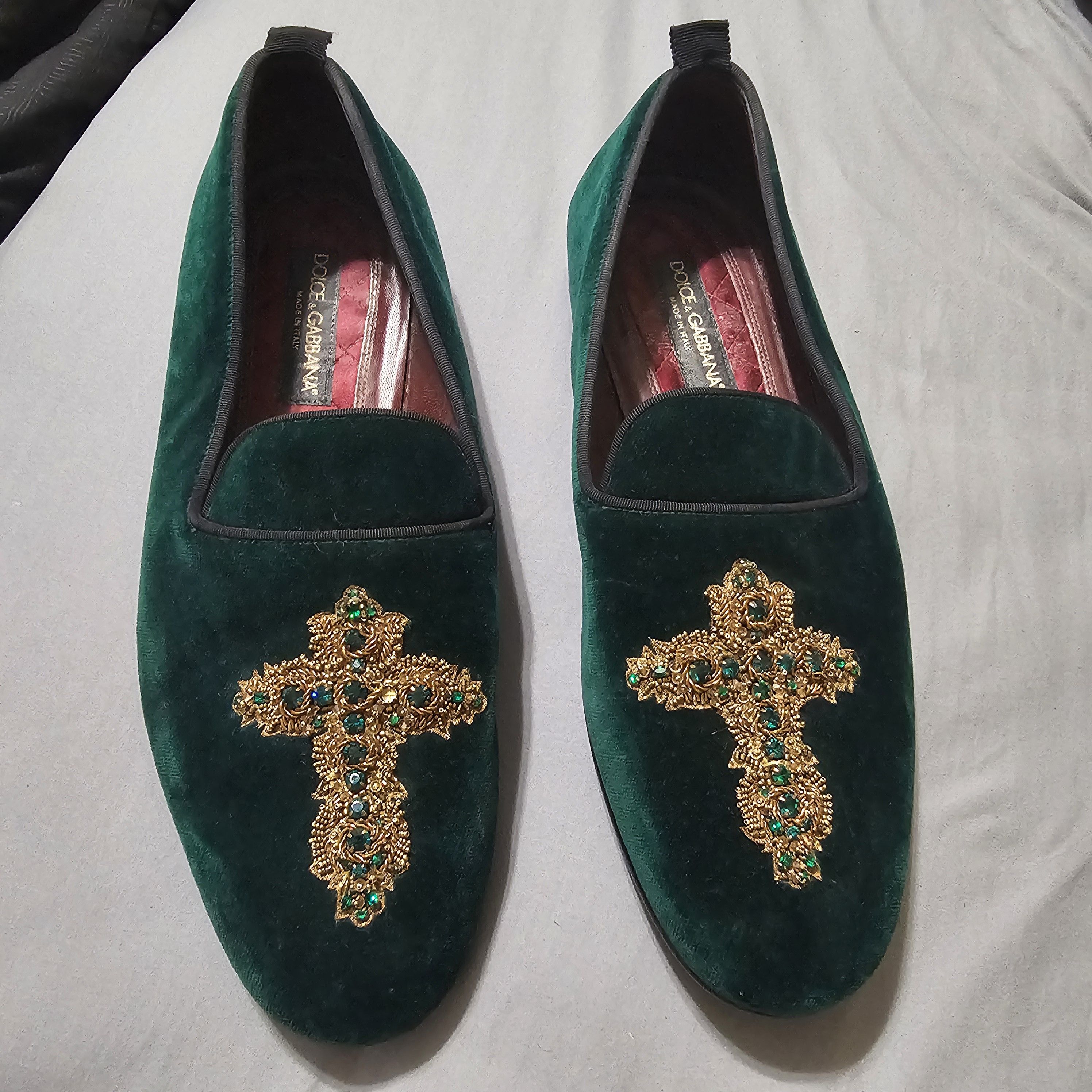 Dolce & Gabbana Dolce & Gabbana Emerald Velvet Loafers/Gold Cross Detail 10 Size US 10.5 / EU 43-44 - 10 Thumbnail