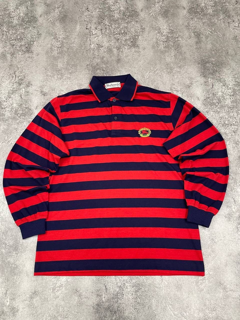 Burberry Burberrys Men Long Sleeve Rugby Shirt Striped Red Navy Size US L / EU 52-54 / 3 - 1 Thumbnail