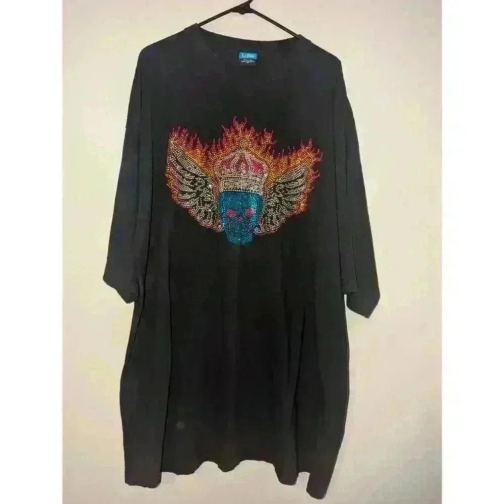 Designer Le Bleu Shirt Winged Skull Crown 4XL Street Wear Stone Studs Size US XXL / EU 58 / 5 - 1 Thumbnail
