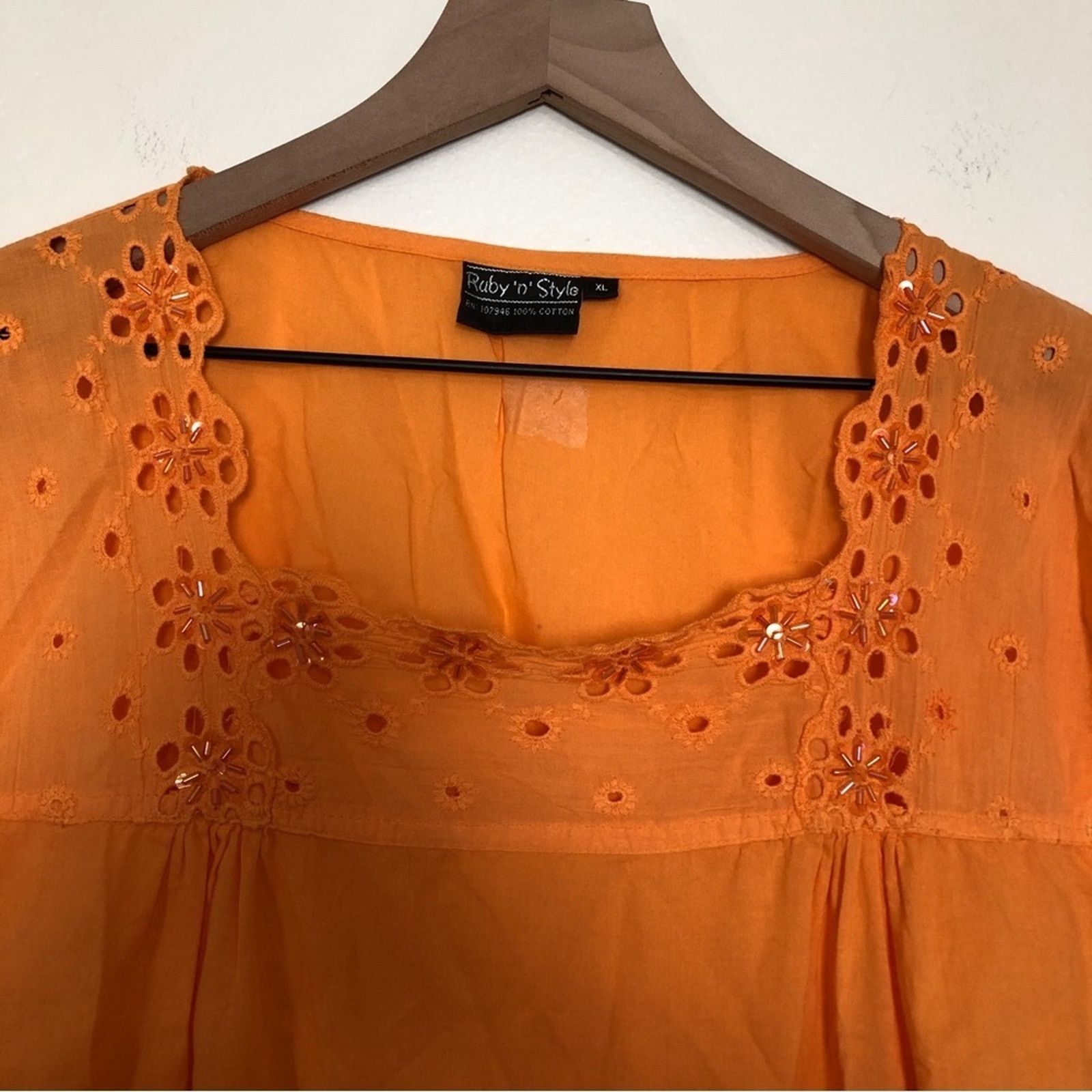 Other Ruby n Style Orange Cotton Embroidered Short Sleeve Blouse Size XL / US 12-14 / IT 48-50 - 7 Thumbnail