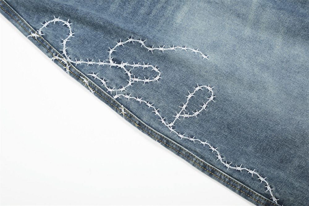 Japanese Brand × Jean Men's washed distressed trendy letter print scimitar jeans Size US 32 / EU 48 - 5 Thumbnail