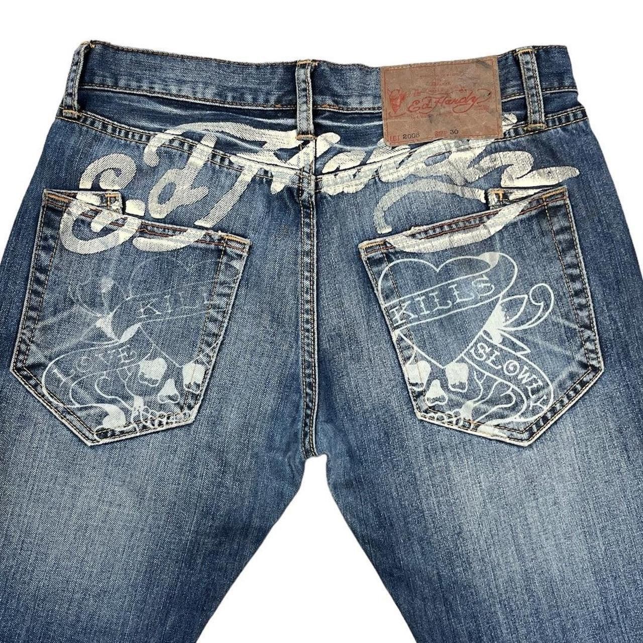 Christian Audigier × Ed Hardy × Vintage E ED HARDY LOVE KILLS SLOWLY SWAROVSKI JEANS [36-32] Size US 36 / EU 52 - 5 Thumbnail