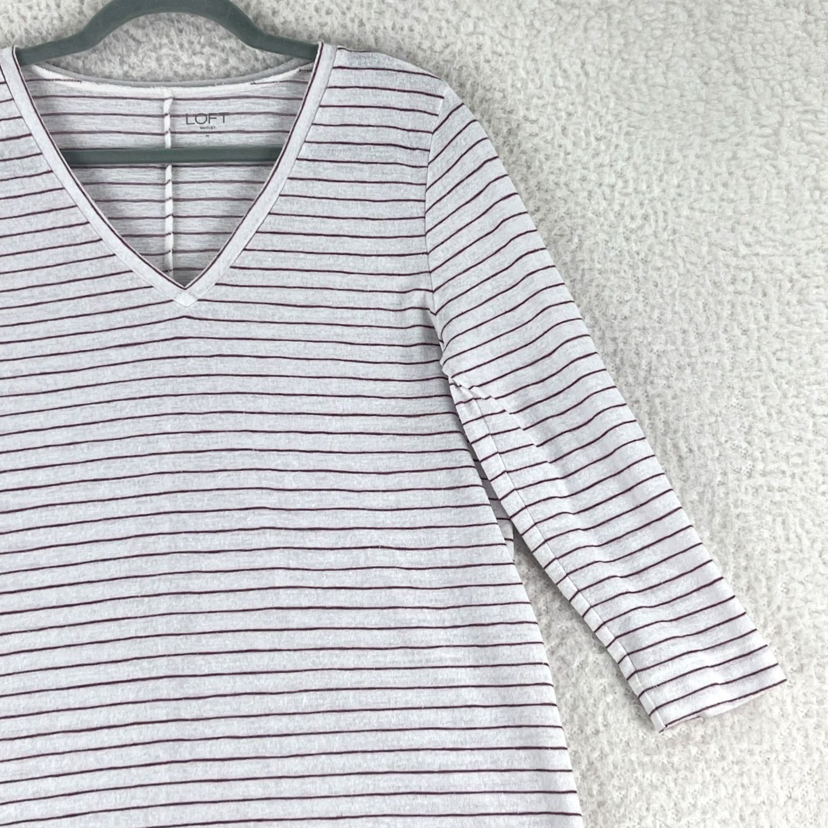 Loft LOFT White Stripe v-Neck Shirt Womens Long Sleeve Pullover Size M Casual Size M / US 6-8 / IT 42-44 - 4 Thumbnail