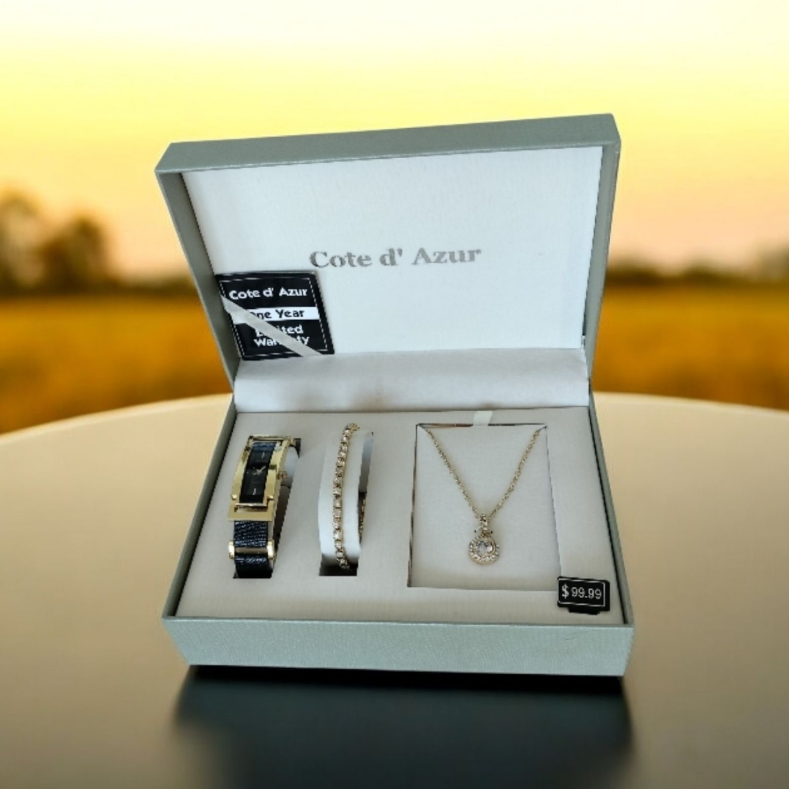 Vintage Cote D Azur Jewelry Set Watch Bracelet Necklace Gift Box Wom Size ONE SIZE - 9 Thumbnail
