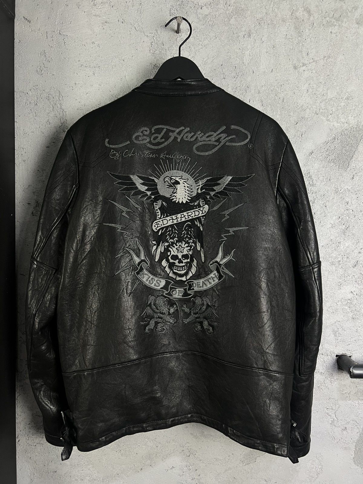Ed Hardy Rare Vintage Ed Hardy Embroidered Leather Jacket XL Size US XL / EU 56 / 4 - 5 Thumbnail