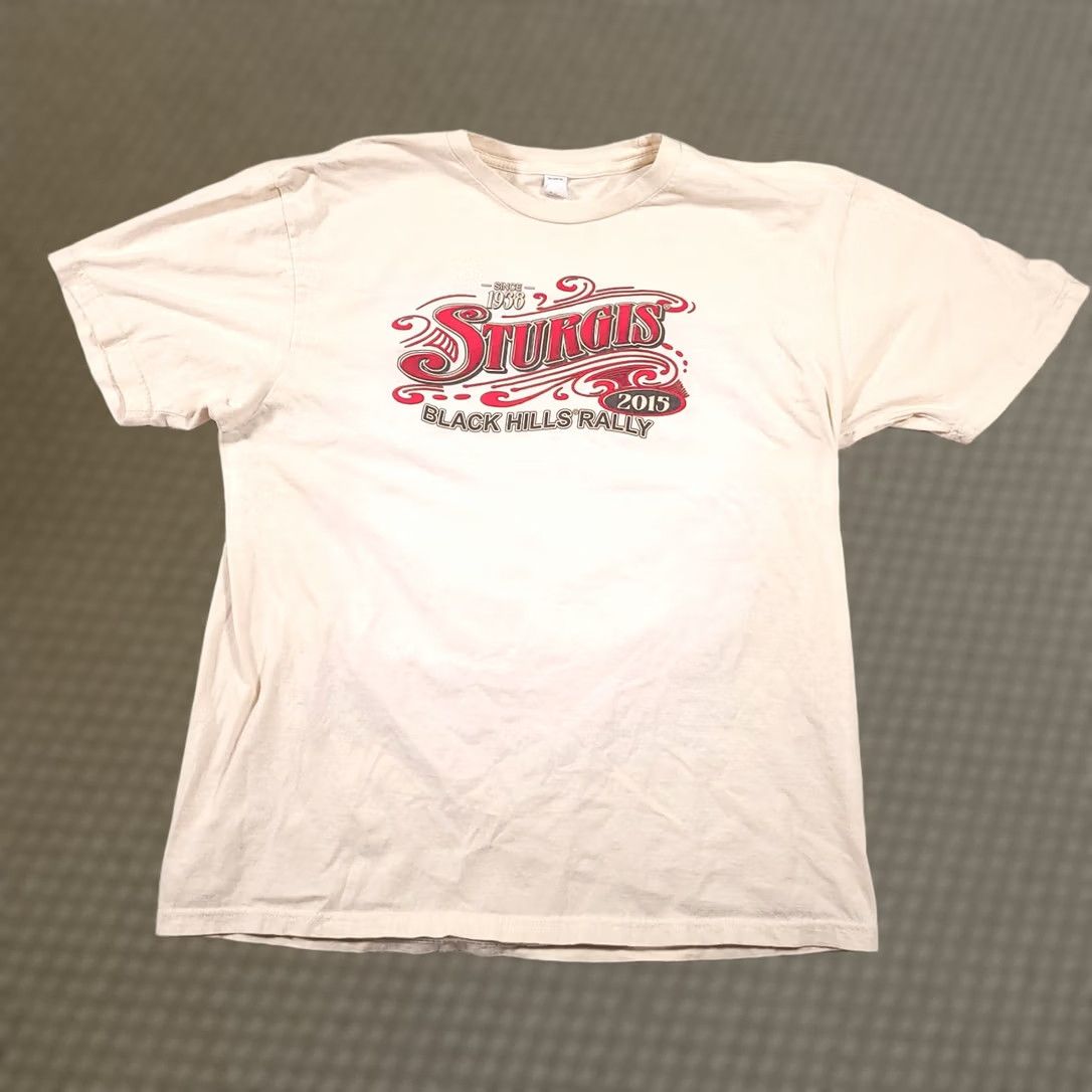 Tultex Sturgis South Dakota Bike Week T-Shirt Men's Large 2015 Rally Motorcycle Grunge Tultex Ivory Cotton Jersey Crew Neck Short Sleeve Vintage No Size US L / EU 52-54 / 3 - 1 Thumbnail