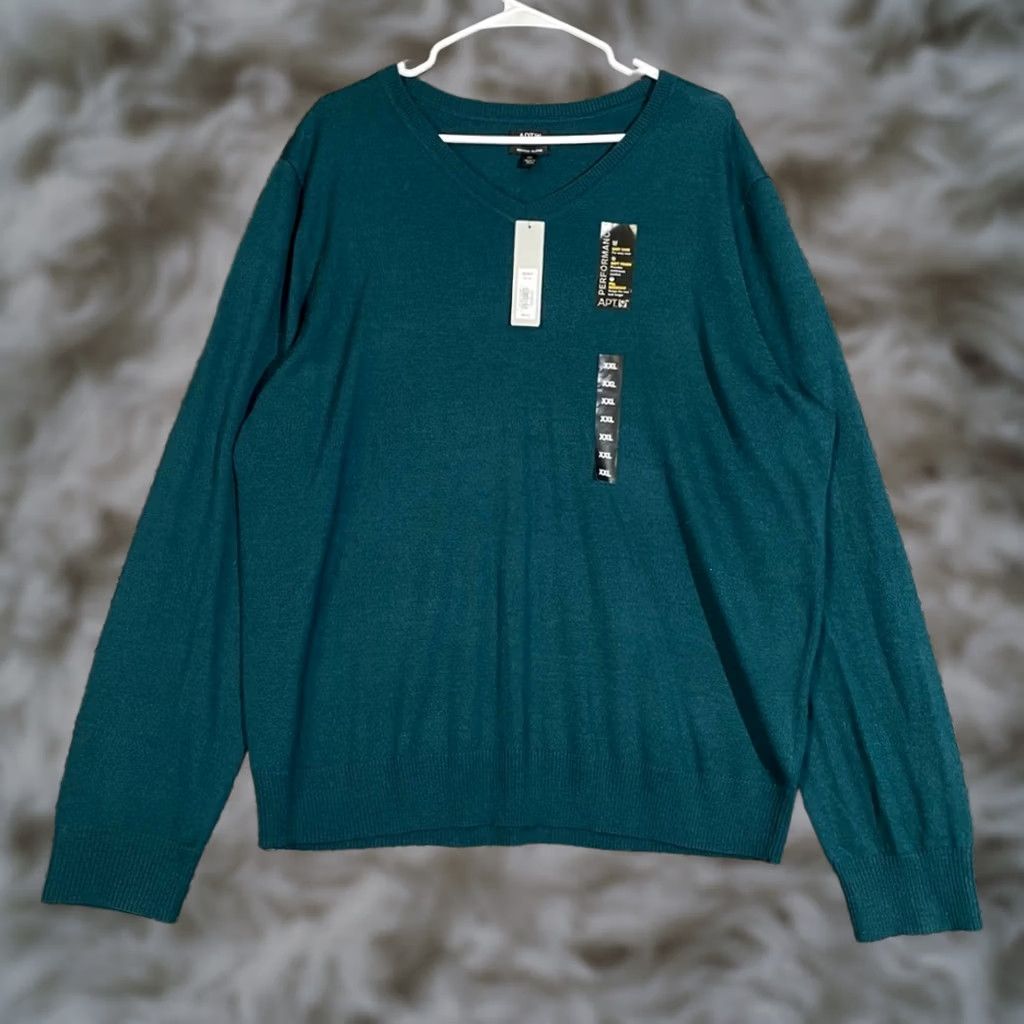 Apt. 9 APT.9 Merino Wool Green V-Neck Knit Pullover Sweater Men XXL Big & Tall NWT Size US XXL / EU 58 / 5 - 1 Thumbnail