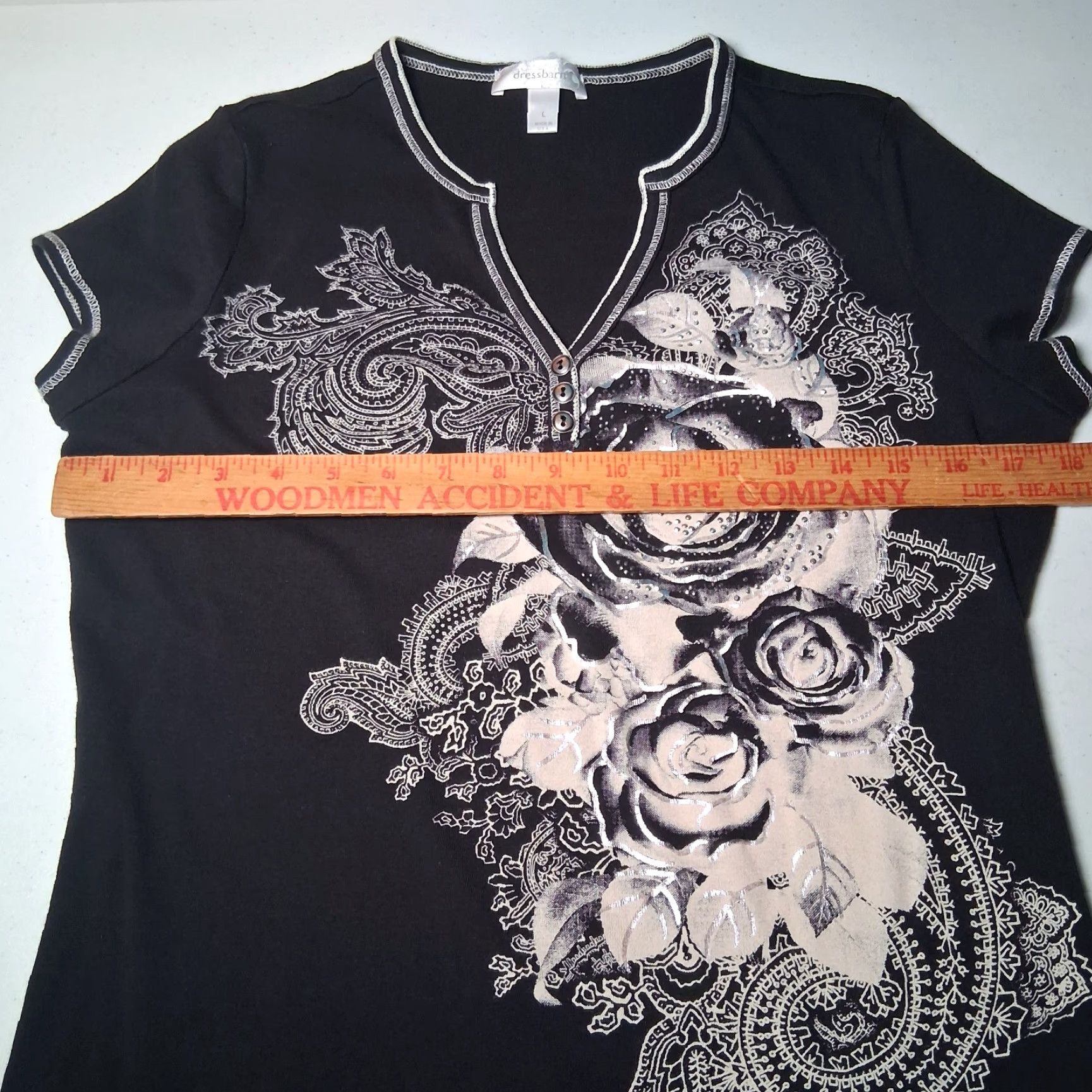 Vintage VINTAGE Dressbarn Shirt Women L Black Cap Sleeve Studded Rose Y2K Floral Silver V-neck Slim Size L / US 10 / IT 46 - 5 Thumbnail