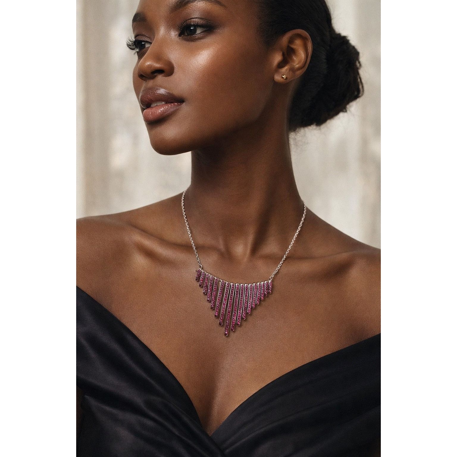 Other Vintage Swarovski Crystal Fringe Necklace Silver Tone Pink Size ONE SIZE - 1 Thumbnail