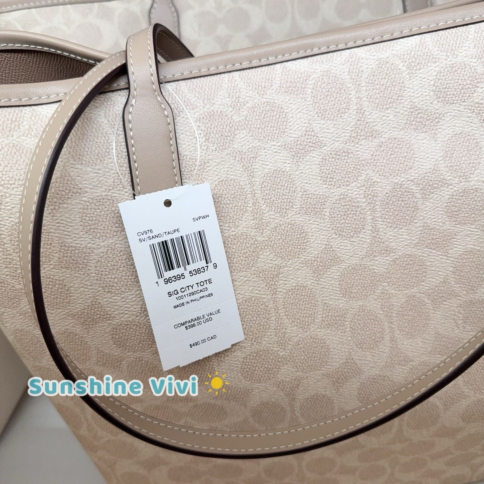 Coach NWT Coach City Tote Bag Signature Canvas CV976 Sand/Taupe Size ONE SIZE - 7 Thumbnail