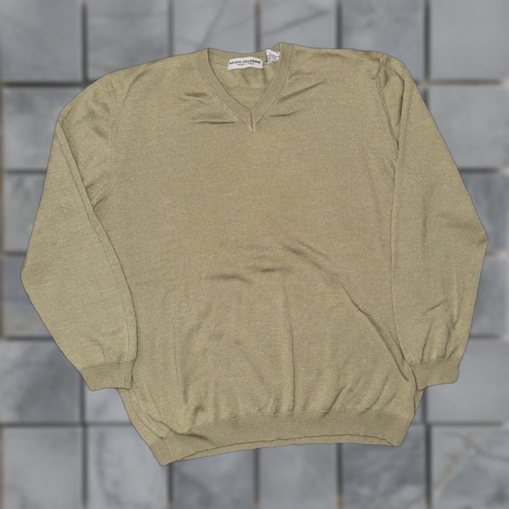 Olive VINTAGE Maxini Collezione Olive Green V-Neck Knit Sweater Mens Large 22x25 Size US L / EU 52-54 / 3 - 1 Thumbnail