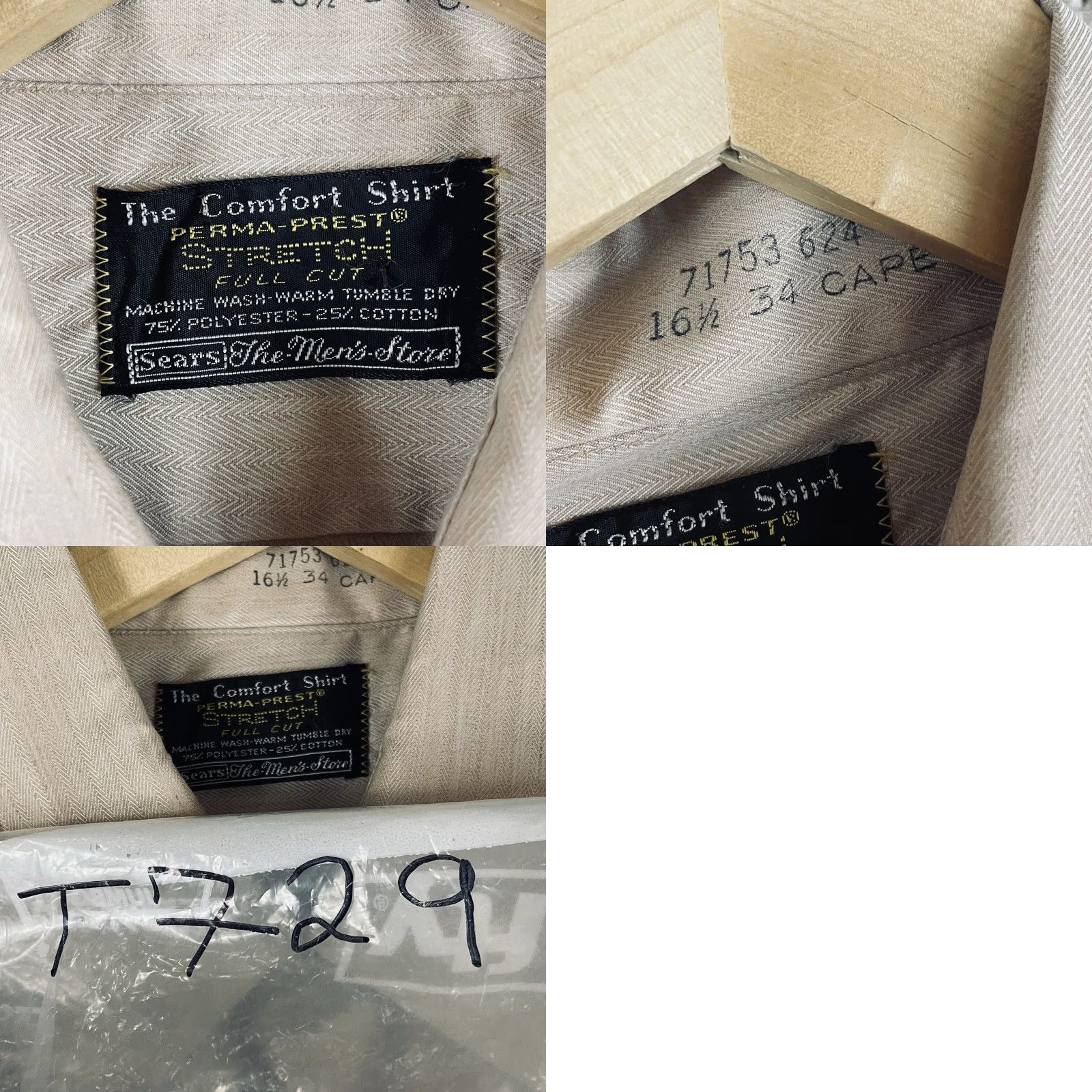 Sears VINTAGE Sears Shirt Mens 16.5 Button Down Perma-Prest Herringbone Weave 70s T729 Size US XL / EU 56 / 4 - 9 Thumbnail