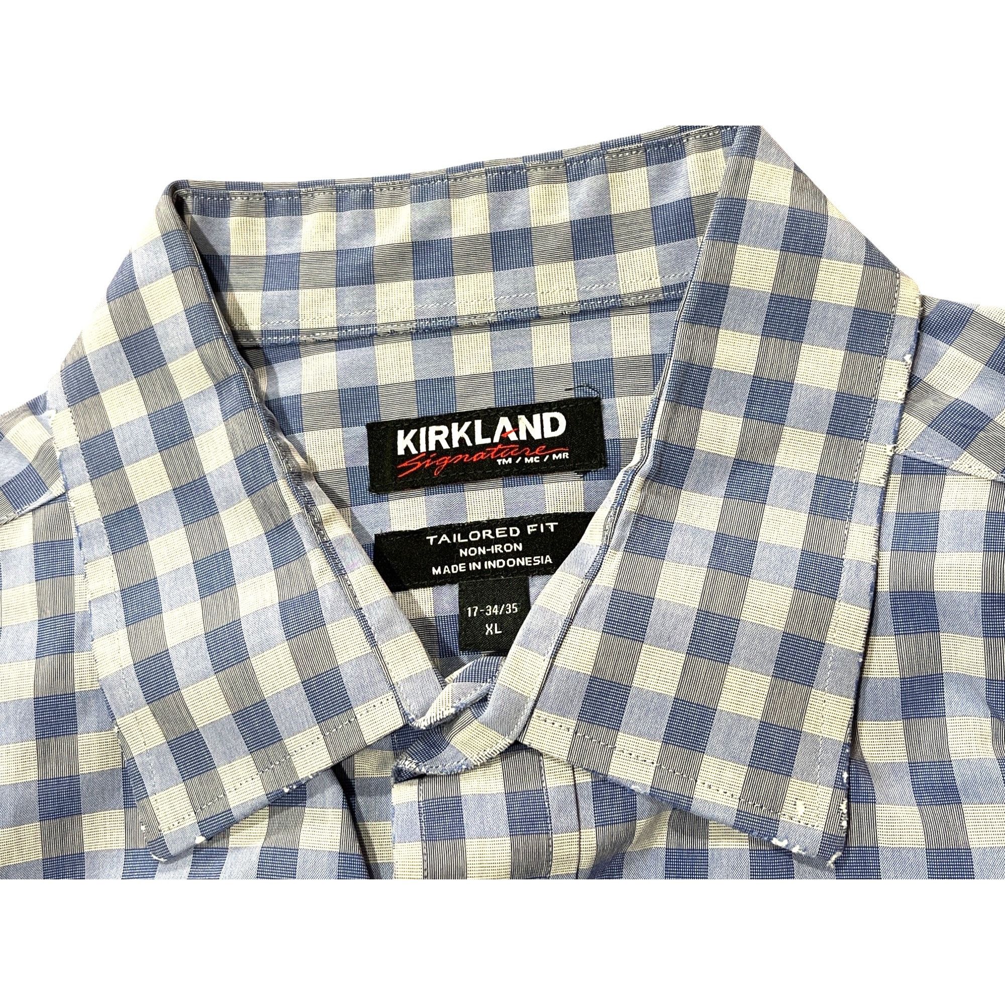 Other Kirkland Signature Tailored Fit Non-Iron Blue/White Checker Size US XL / EU 56 / 4 - 2 Thumbnail