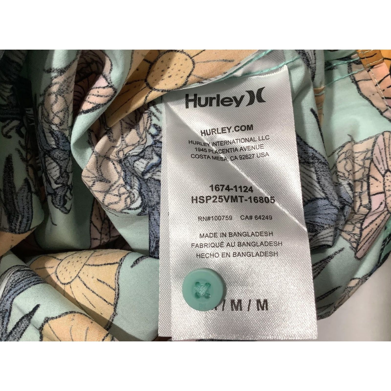 Hurley Hurley Shirt Mens Medium Aqua Tropical Mist Pineapple Print Button Front Casual Size US M / EU 48-50 / 2 - 7 Thumbnail