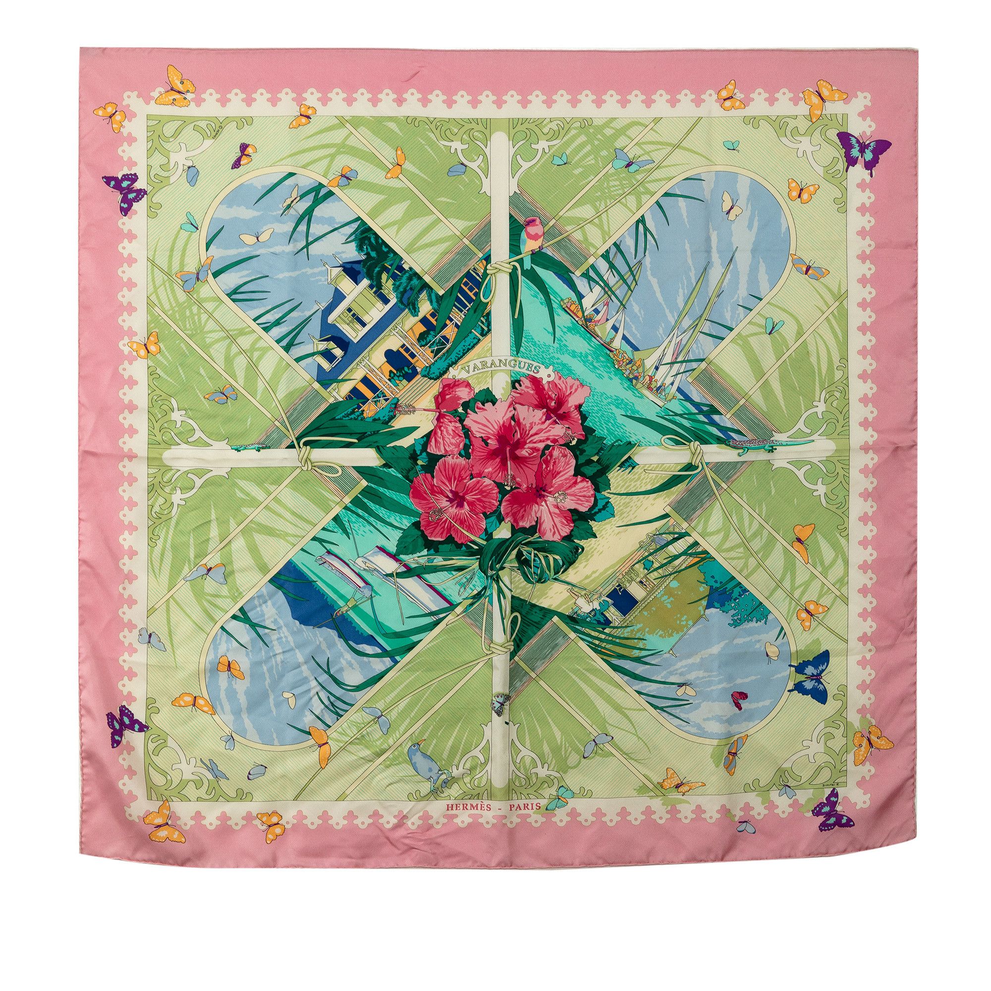 image of Hermes Varangues Silk Scarf in Green, Women's