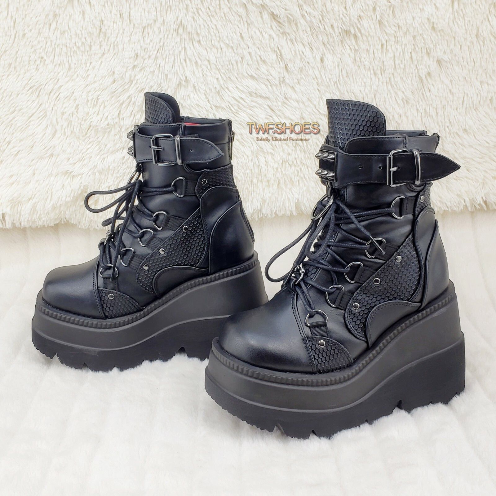Demonia Cult DEMONIA Shaker 60 Black Matte Platform 4.5" Wedge Heel Ankle Size US 11 / IT 41 - 8 Thumbnail